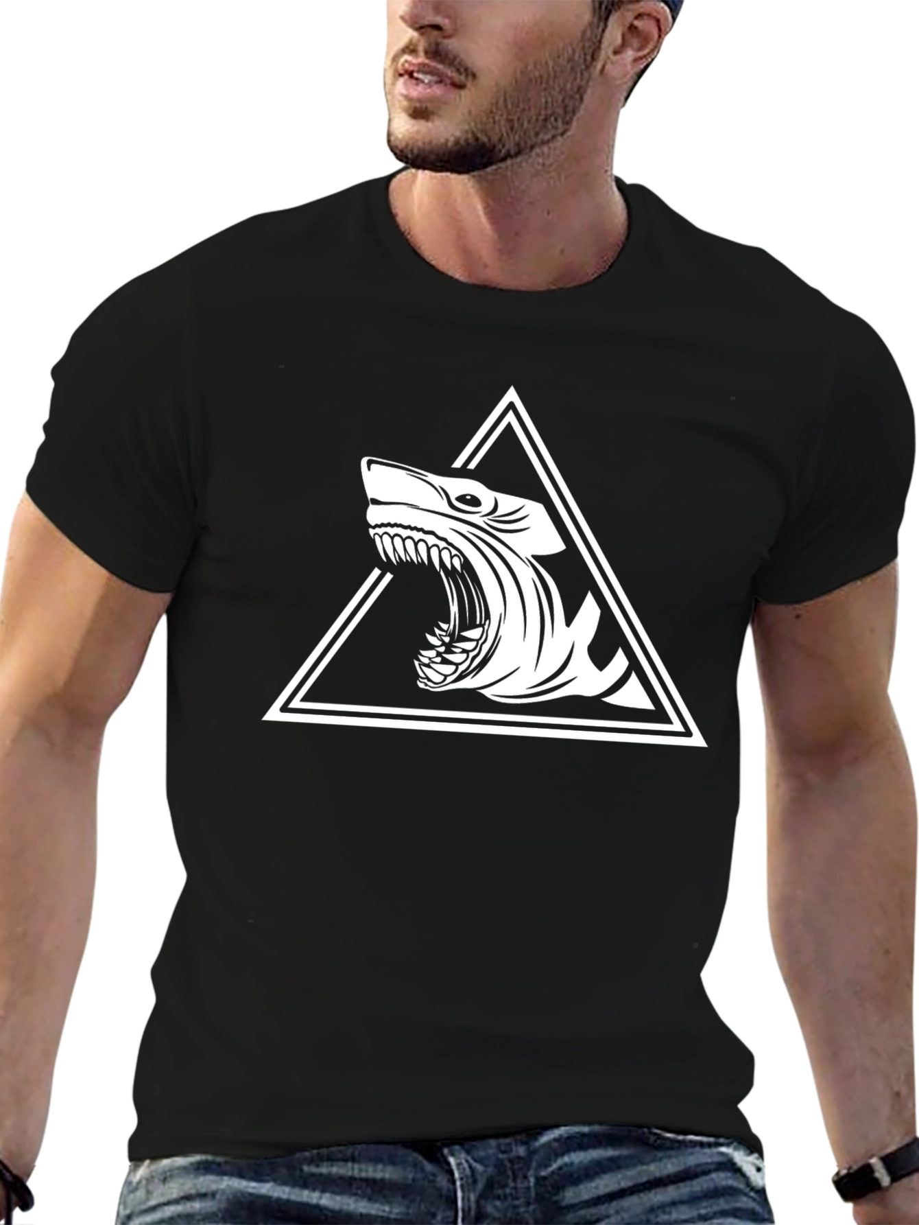 Black Shark Triangle Graphic Black T-Shirt view 6