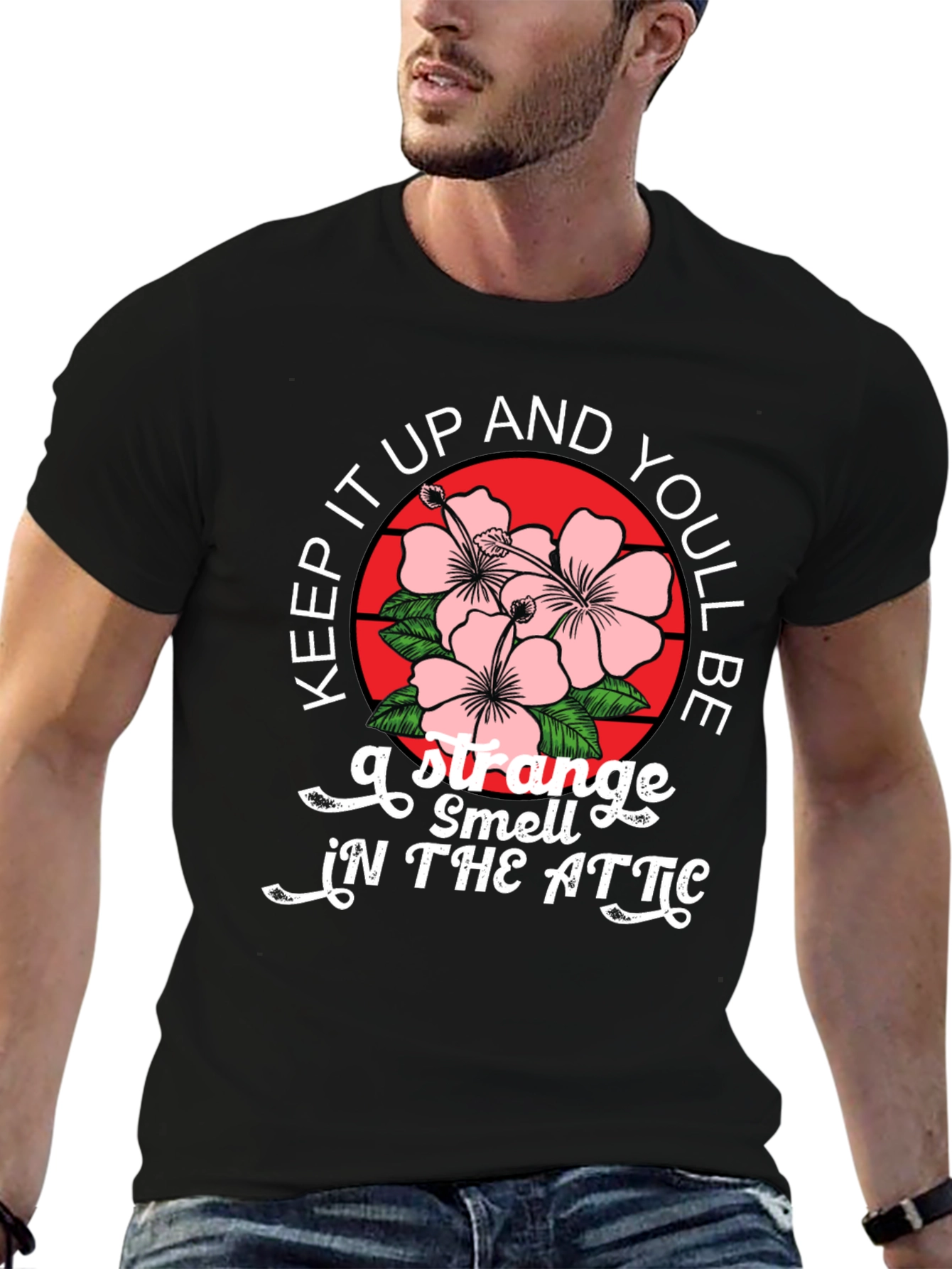 Black Keep It Up Strange Smell In The Attic Graphic T-Shirt view 6