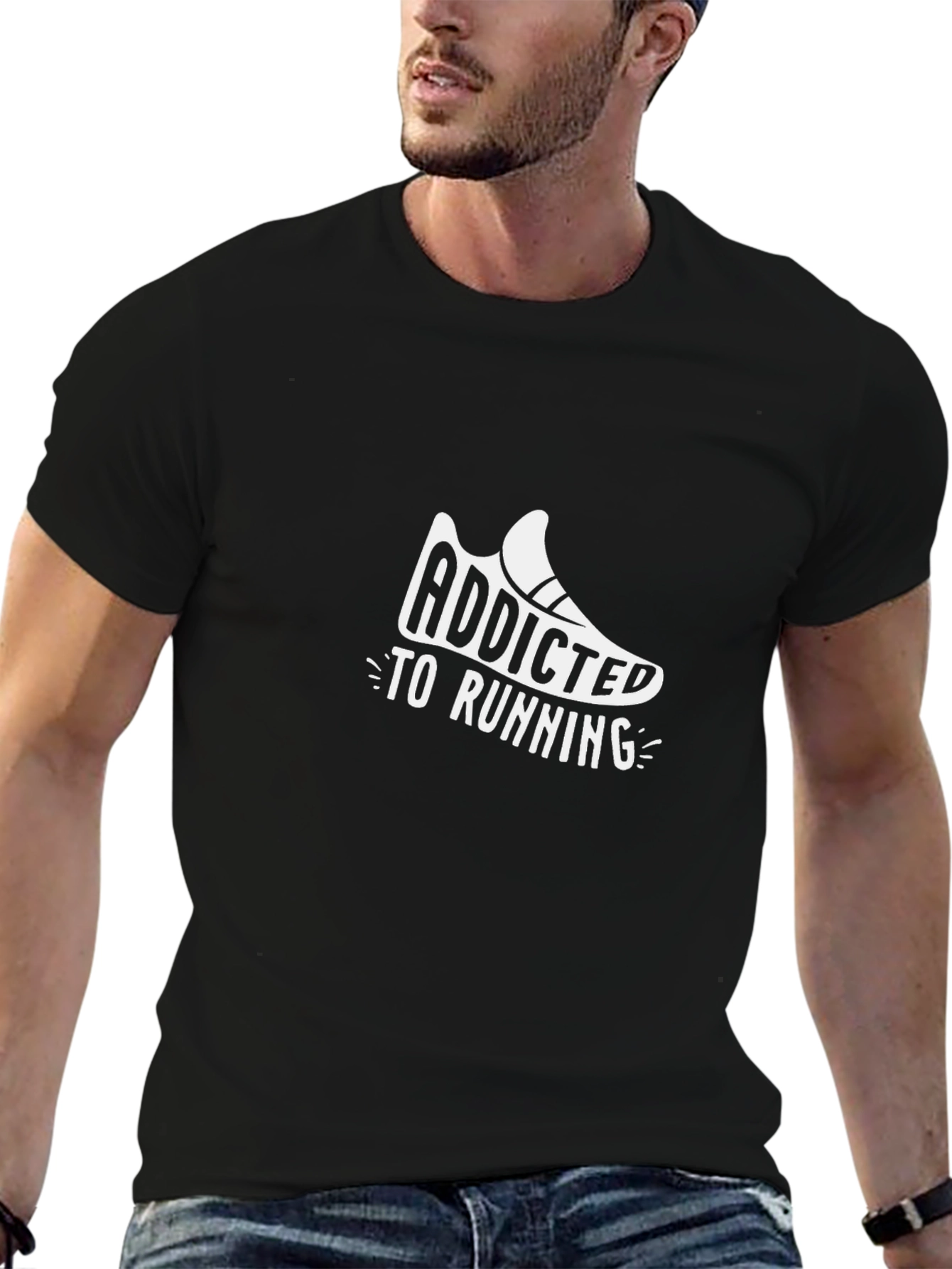 Black Addicted To Running T-Shirt, Fitness Tee view 6