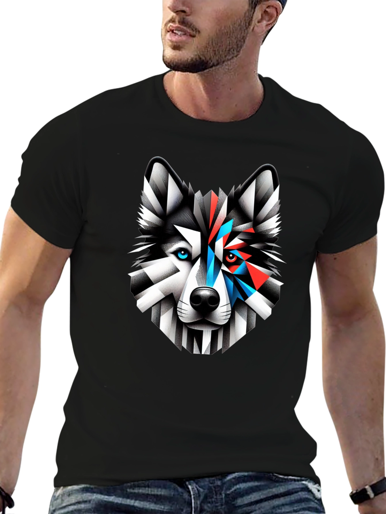 Black Geometric Wolf Graphic Print Tee view 6