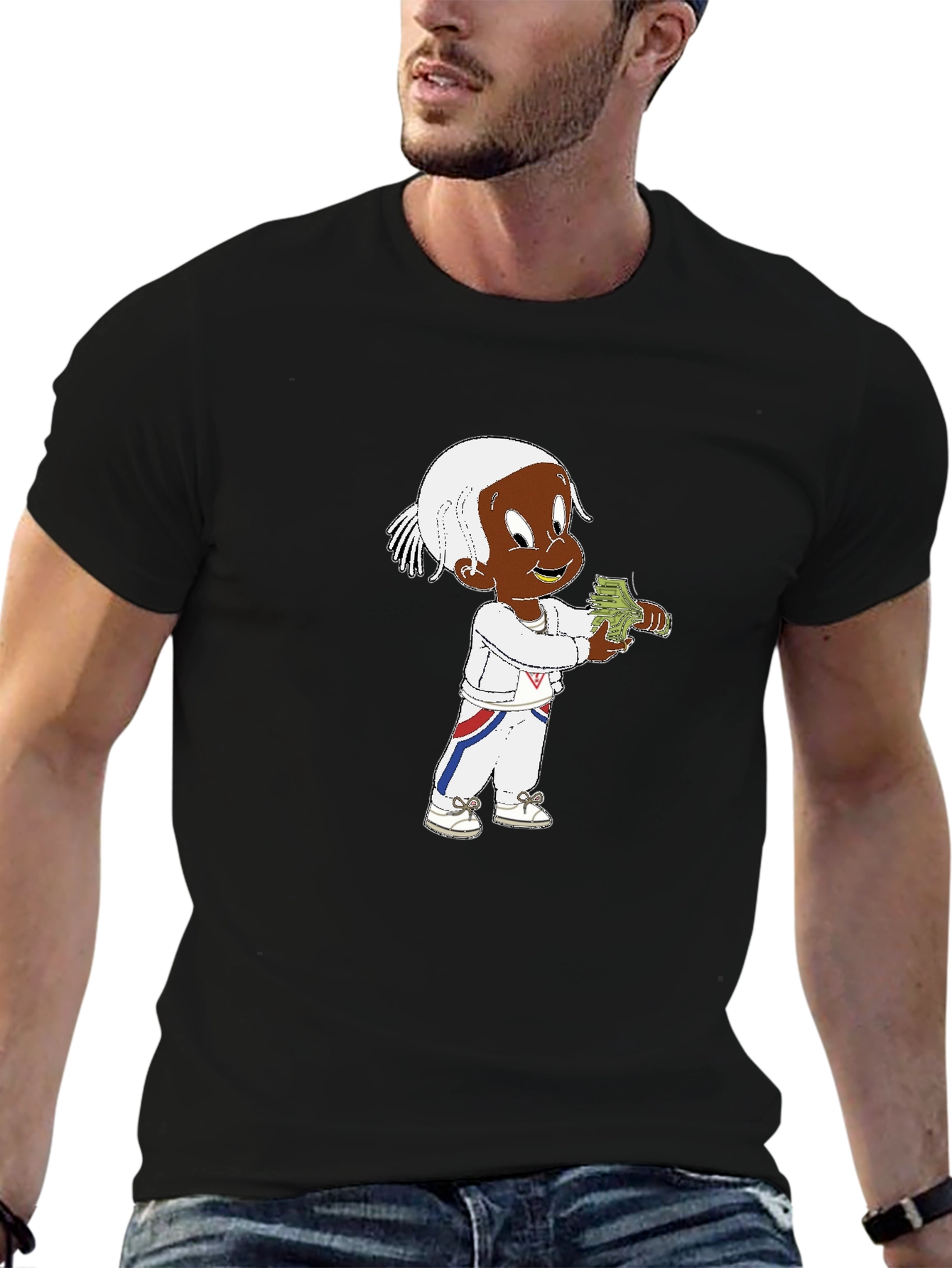 Black Cartoon Character Black T-Shirt view 6