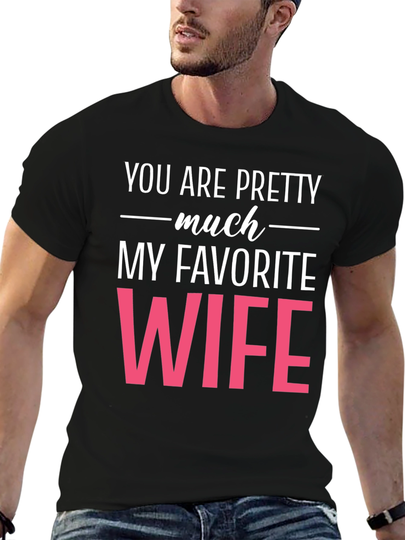 Black Favorite Wife Graphic Tee - Black Cotton T-Shirt view 6