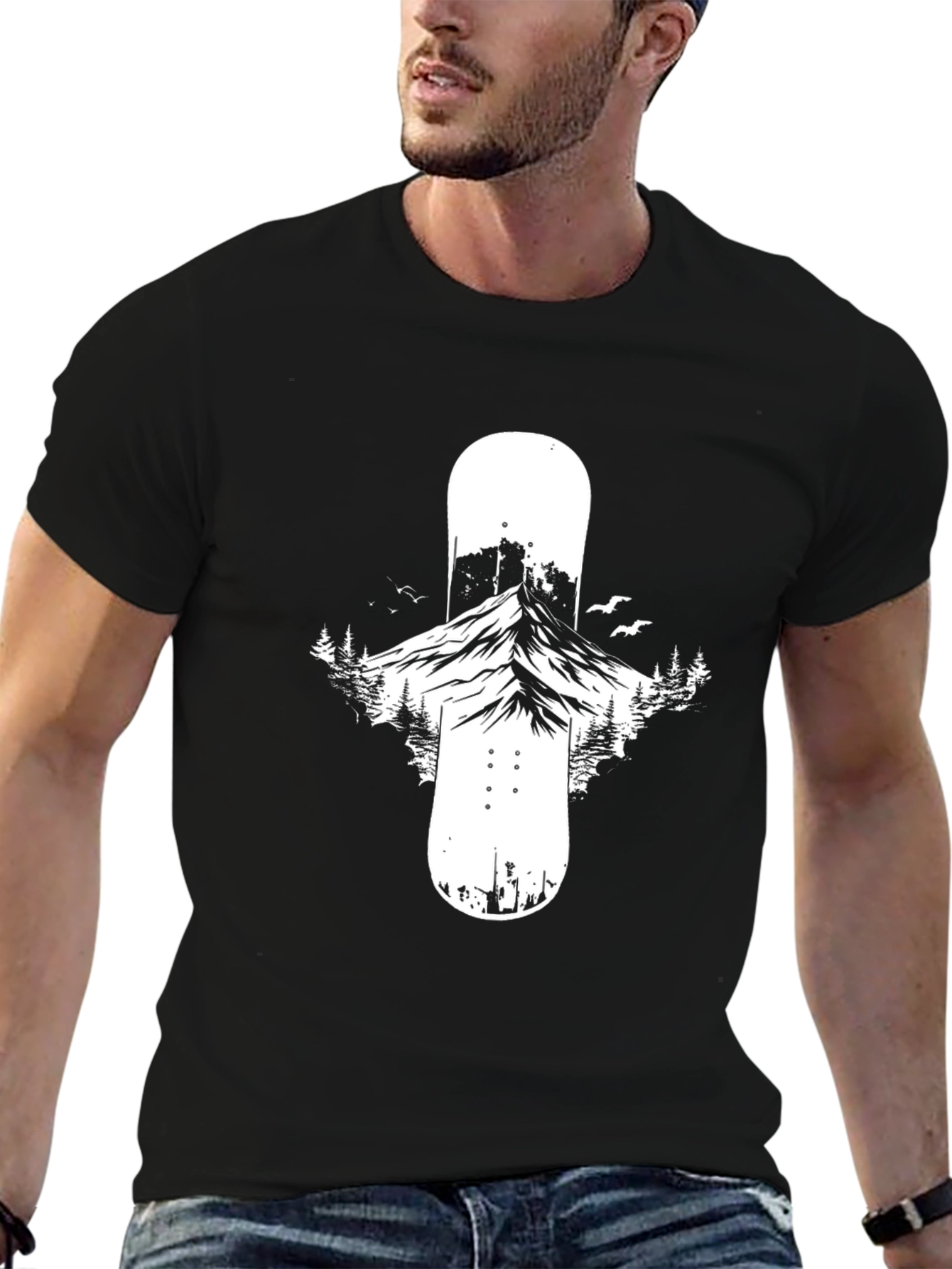 Black Mountain Snowboard Graphic Tee - Black Cotton Blend view 6