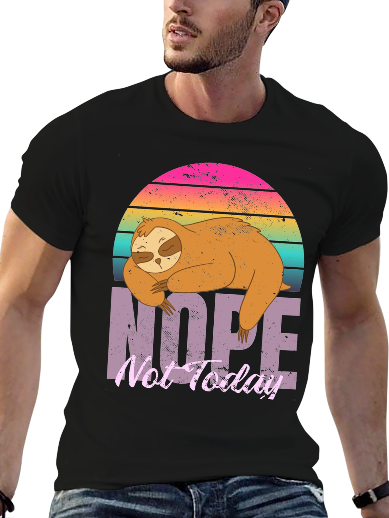 Black Nope Not Today Sloth Graphic T-Shirt view 6