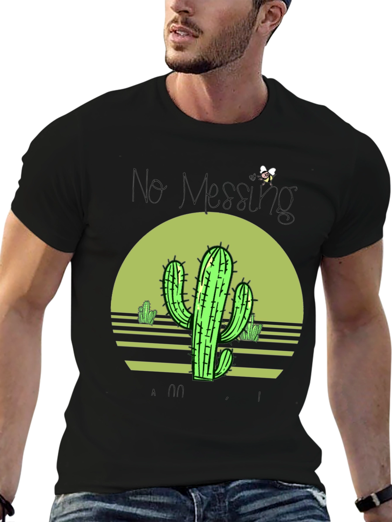 Black Cactus Sunset Graphic Tee - Unisex Black T-Shirt view 6