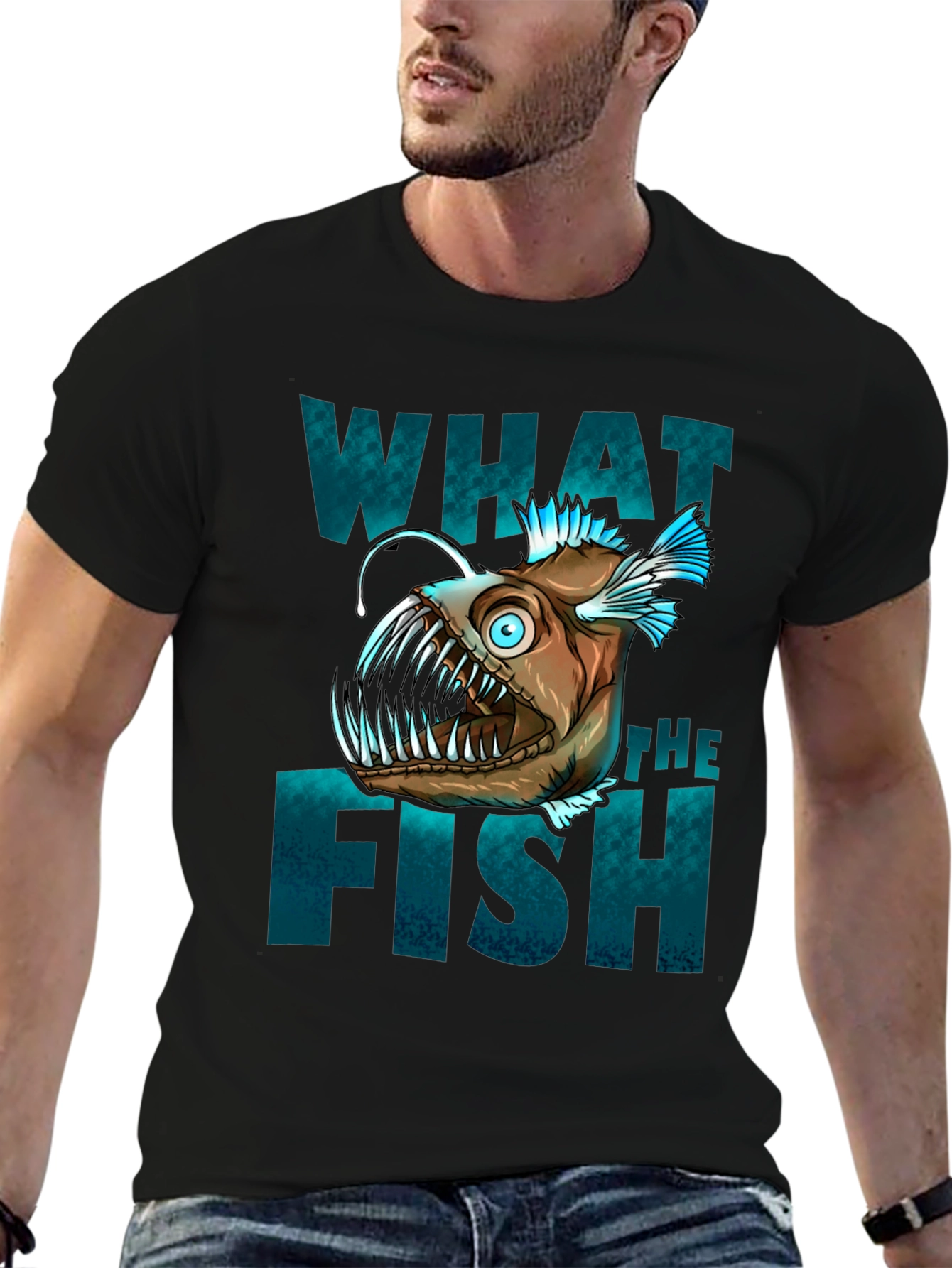 Black What The Fish T-Shirt - Anglerfish Graphic Tee view 6