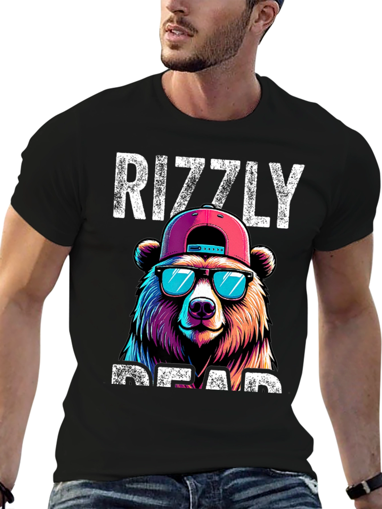 Black Rizzly Bear T-Shirt - Cool Graphic Tee view 6