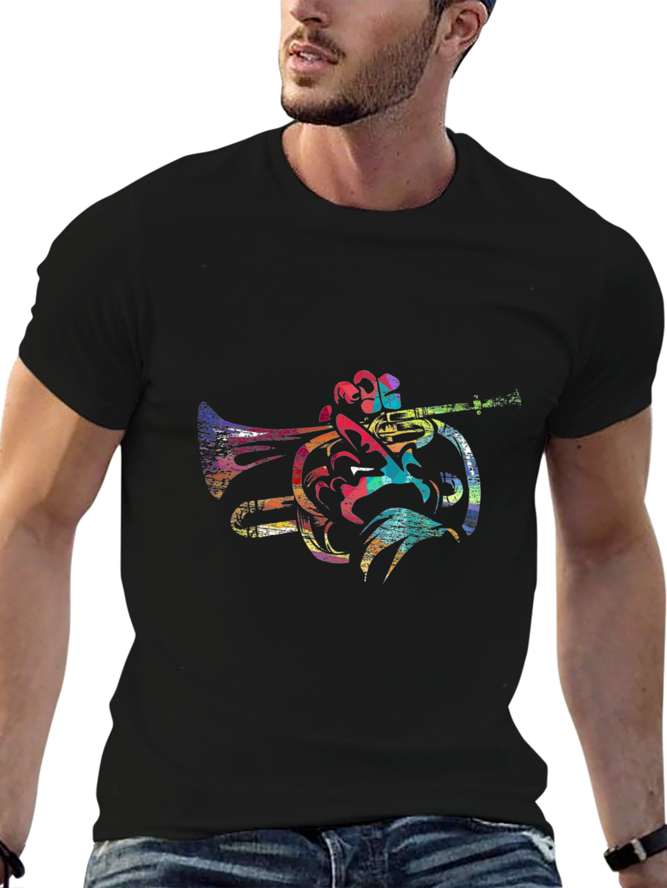 Black Colorful Horn Graphic Black T-Shirt view 6