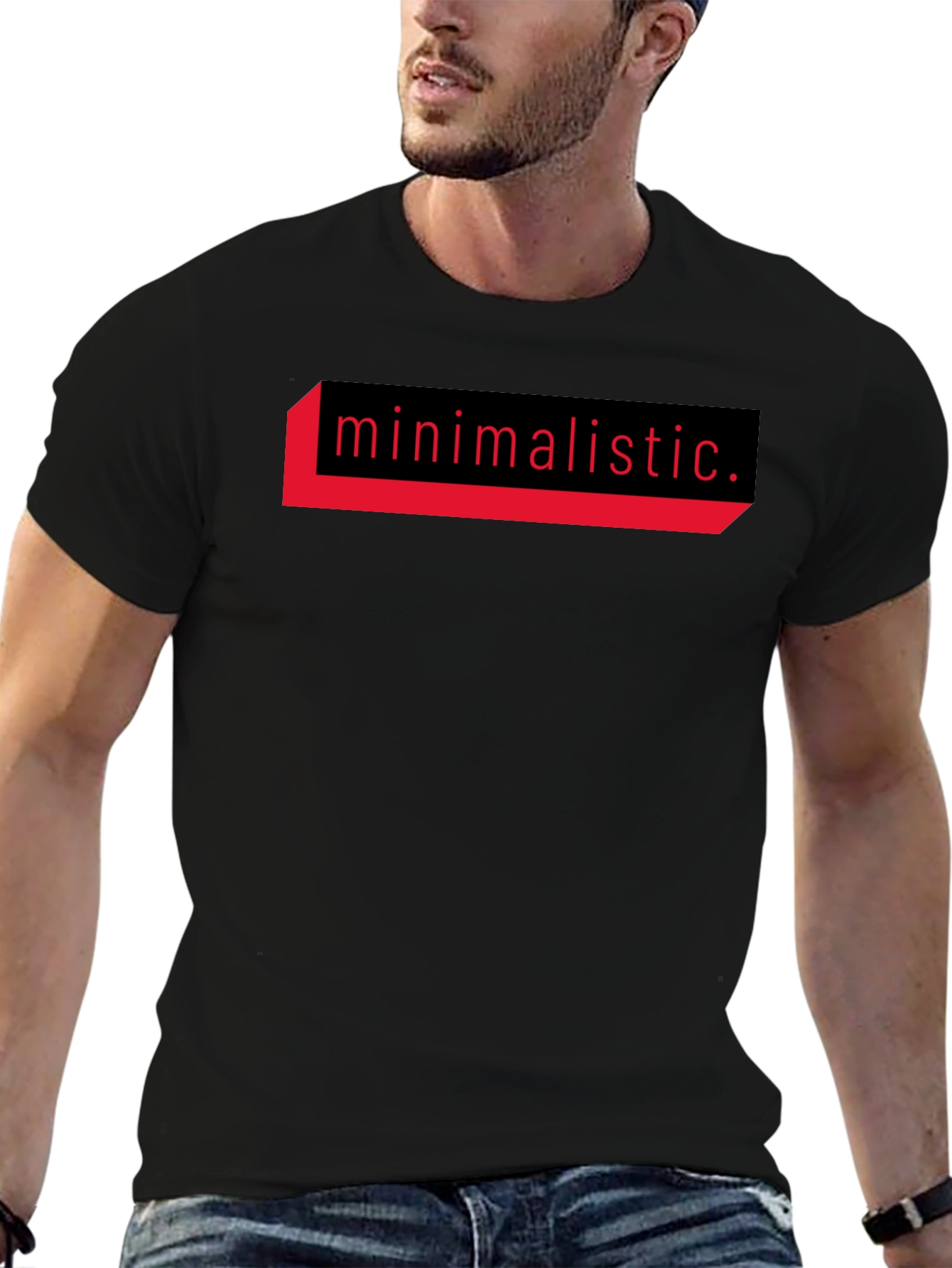 Black Minimalistic Graphic Tee - Black Cotton T-Shirt view 6