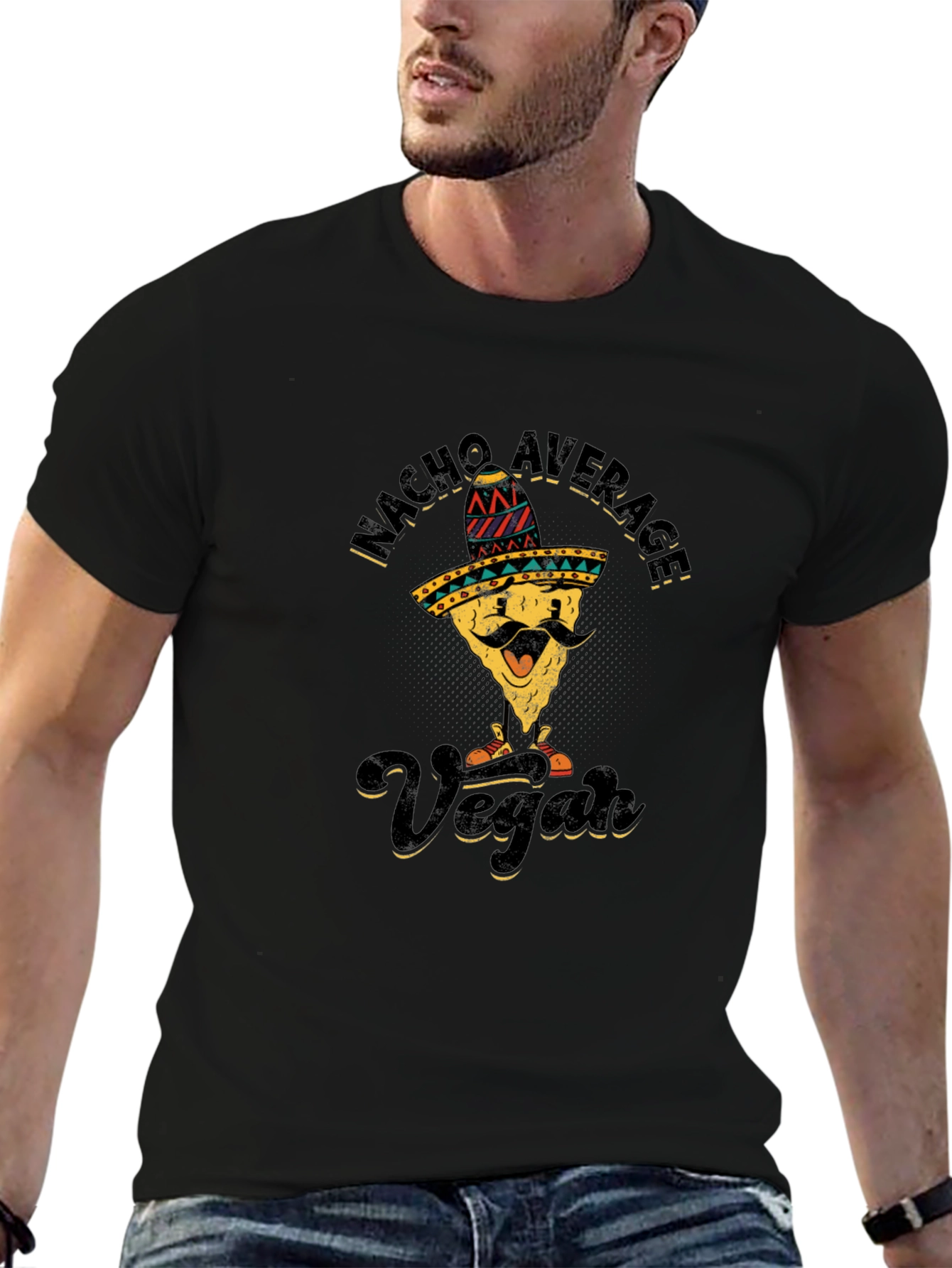 Black Nacho Average Vegan T-Shirt - Funny Graphic Tee view 6