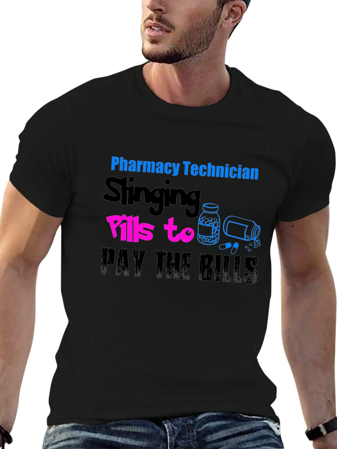 Black Pharmacy Technician Slings Pills T-Shirt view 6