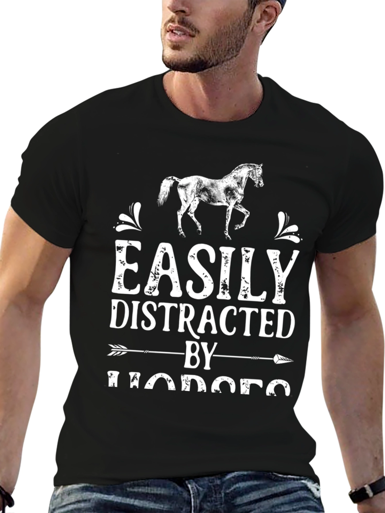 Black Easily Distracted By Horses Tee view 6