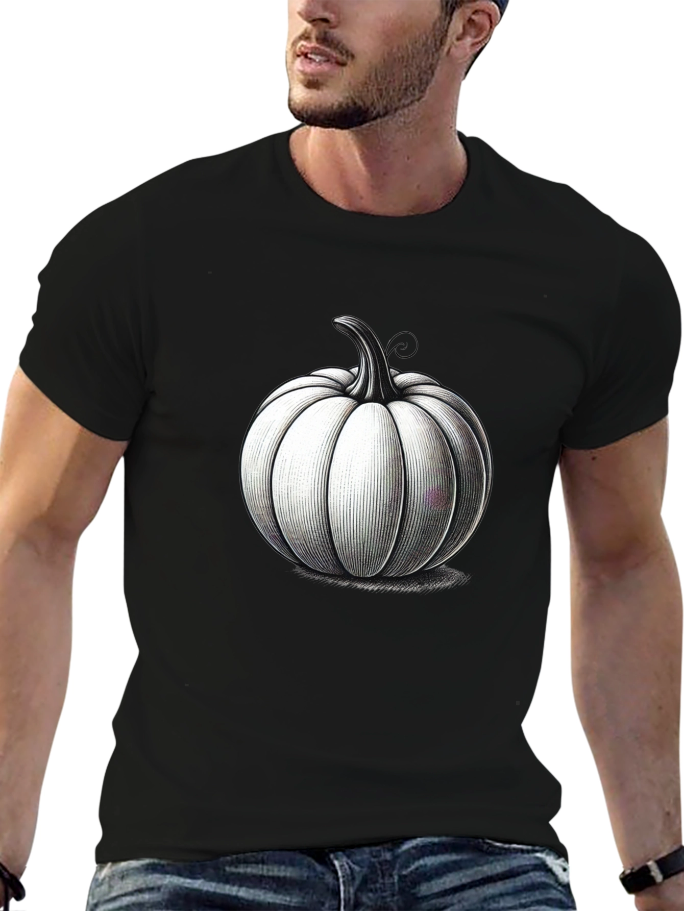 Black Black T-Shirt with Pumpkin Design view 6