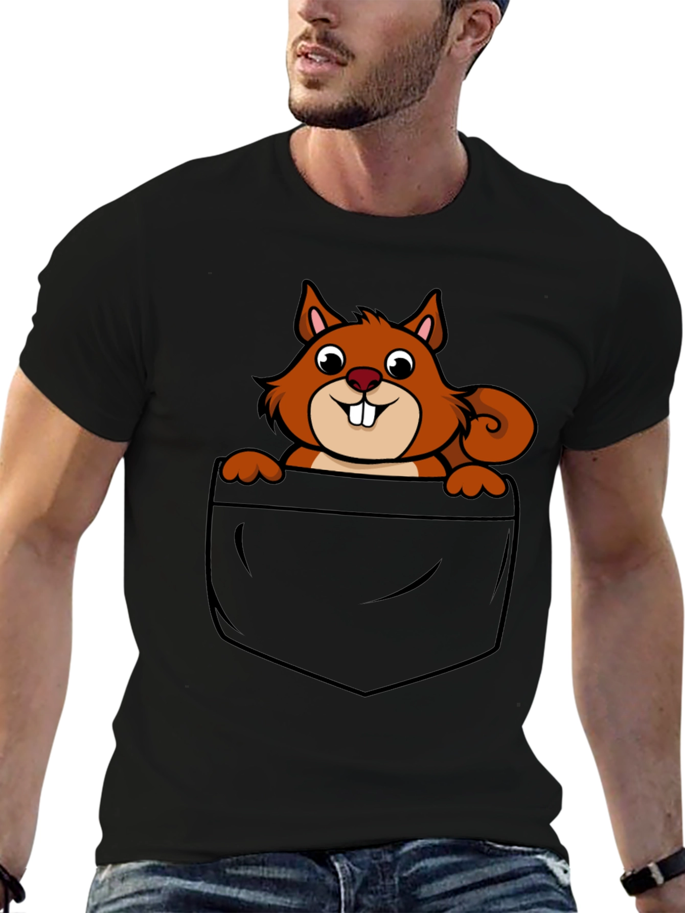 Black Squirrel in Pocket Graphic T-Shirt - Black view 6