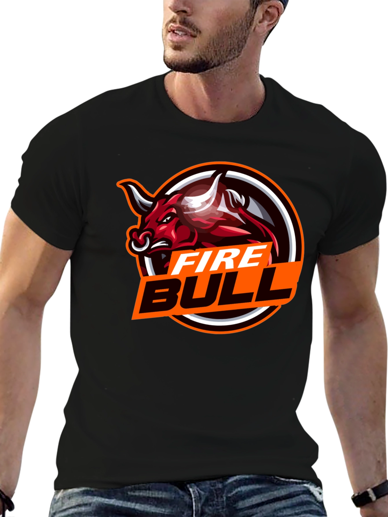 Black Fire Bull Graphic Tee - Black Cotton T-Shirt view 6