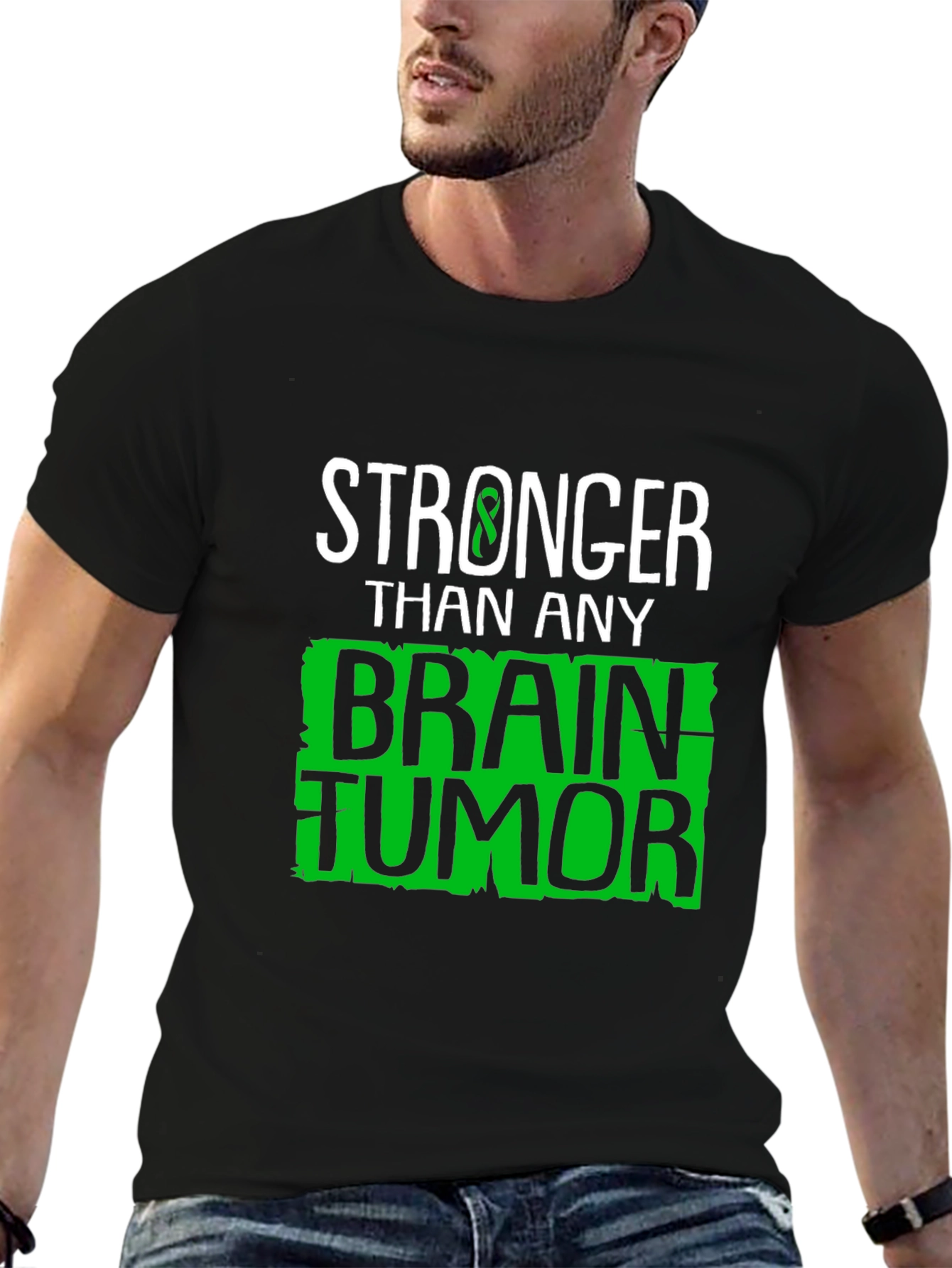 Black Stronger Than Any Brain Tumor Awareness T-Shirt view 6