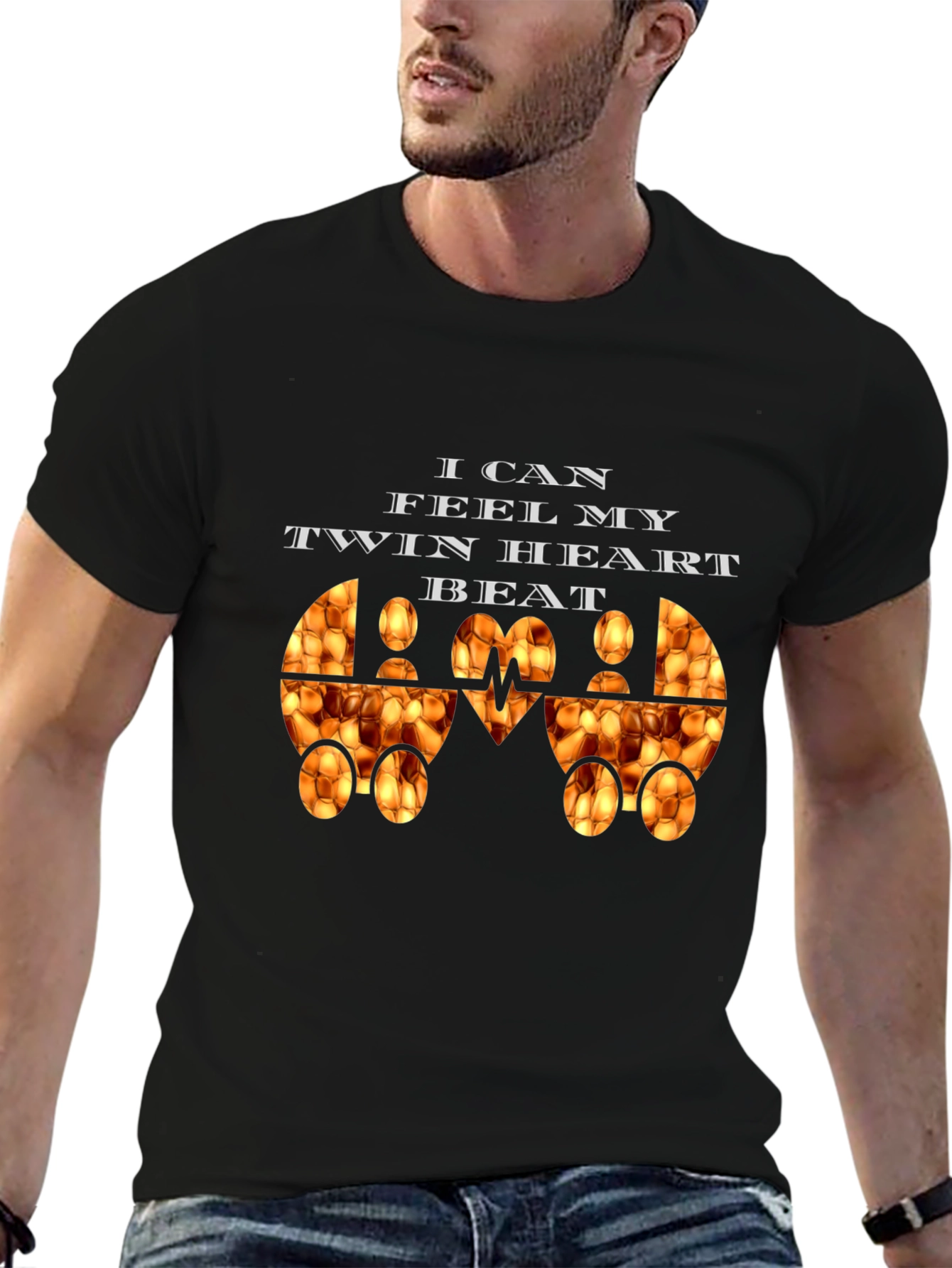 Black I Can Feel My Twin Heartbeat Black T-Shirt view 6