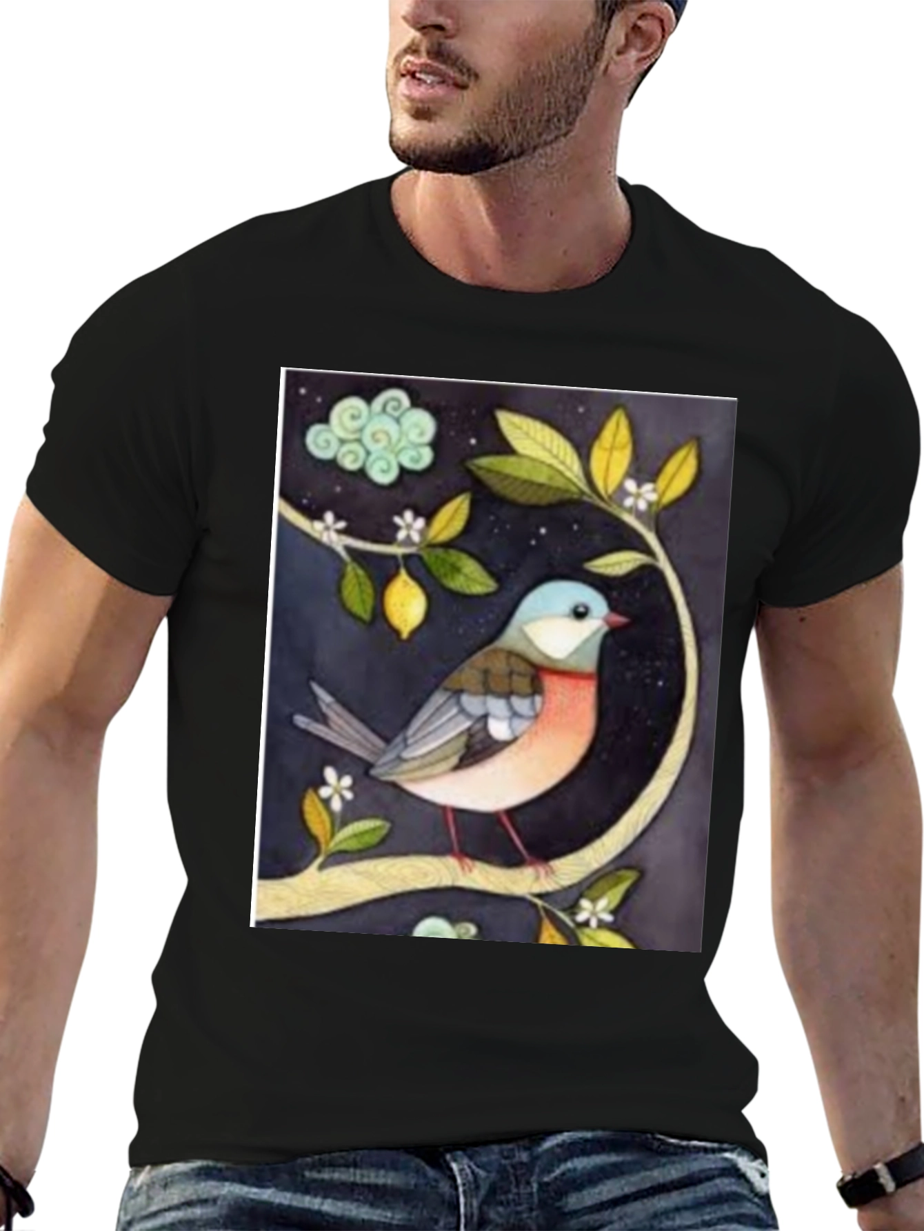 Black Bird on Branch Graphic T-Shirt view 6