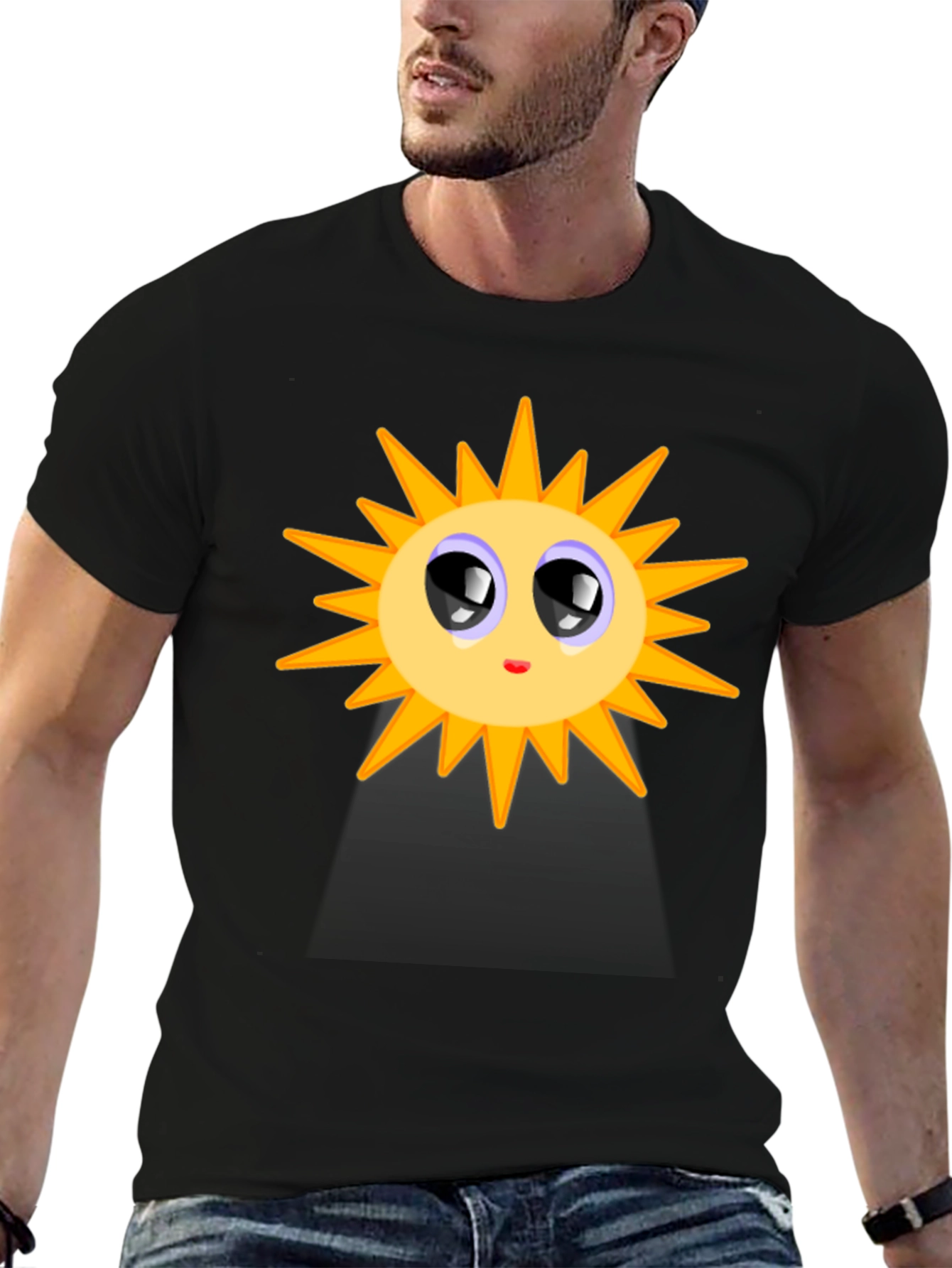 Black Cute Sun Graphic T-Shirt - Black Cotton Blend view 6