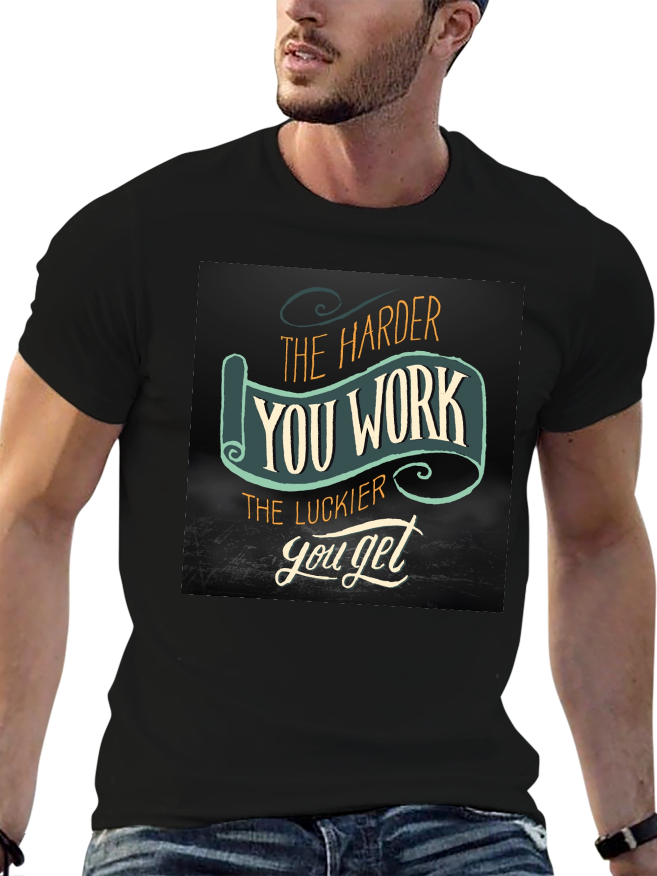 Black Work Harder Get Luckier Black T-Shirt view 6
