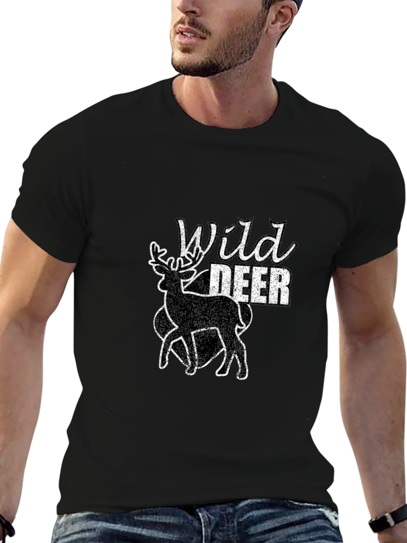 Black Wild Deer Graphic Black T-Shirt view 6