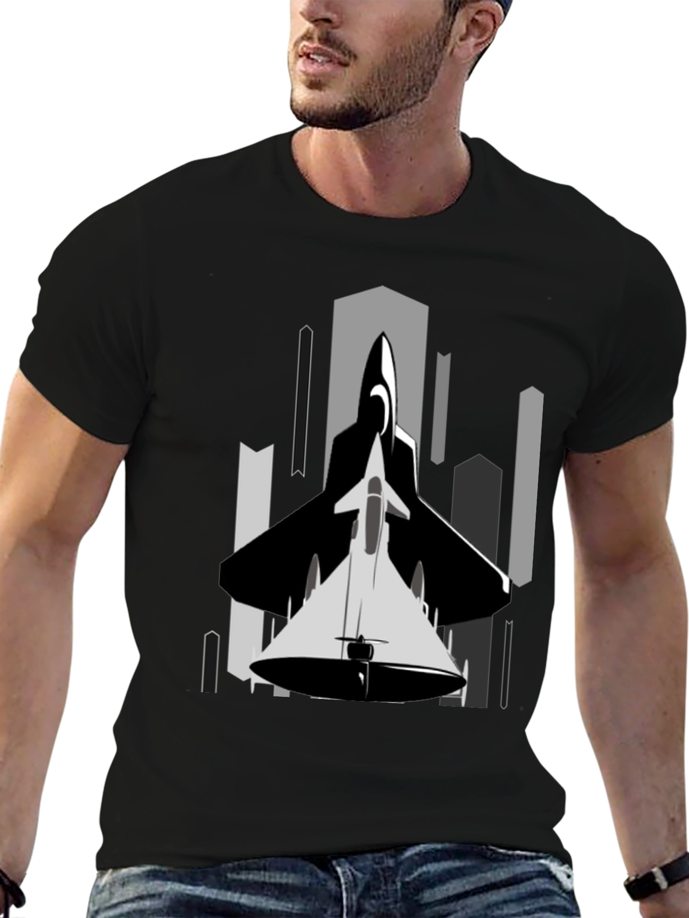 Black Stealth Jet Graphic Tee - Urban Style Black T-Shirt view 6