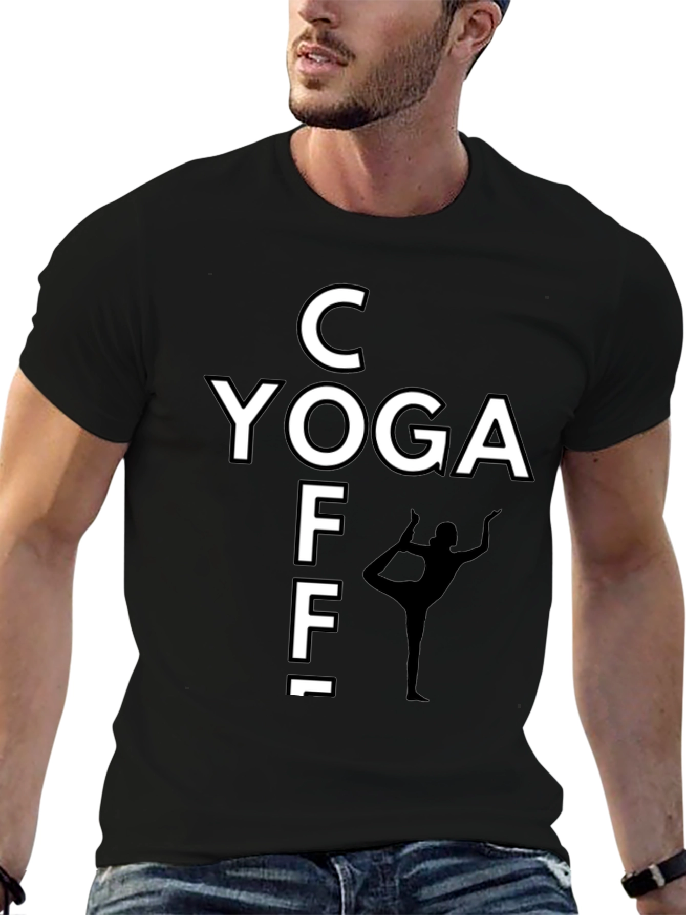 Black Yoga Coffee T-Shirt - Black, Comfy, Relaxed Fit view 6