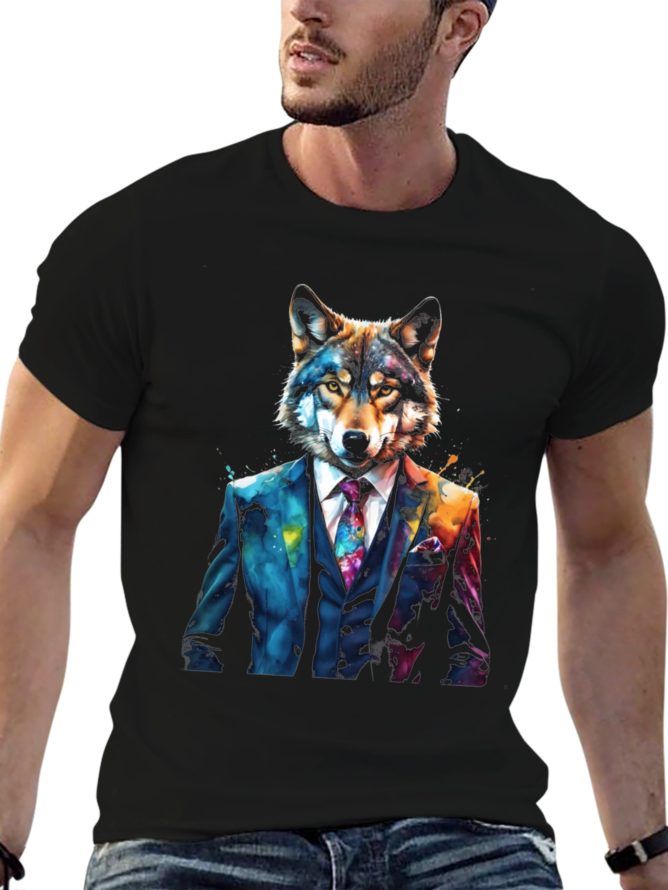 Black Wolf in Suit Graphic Tee - Unique Animal Design view 6