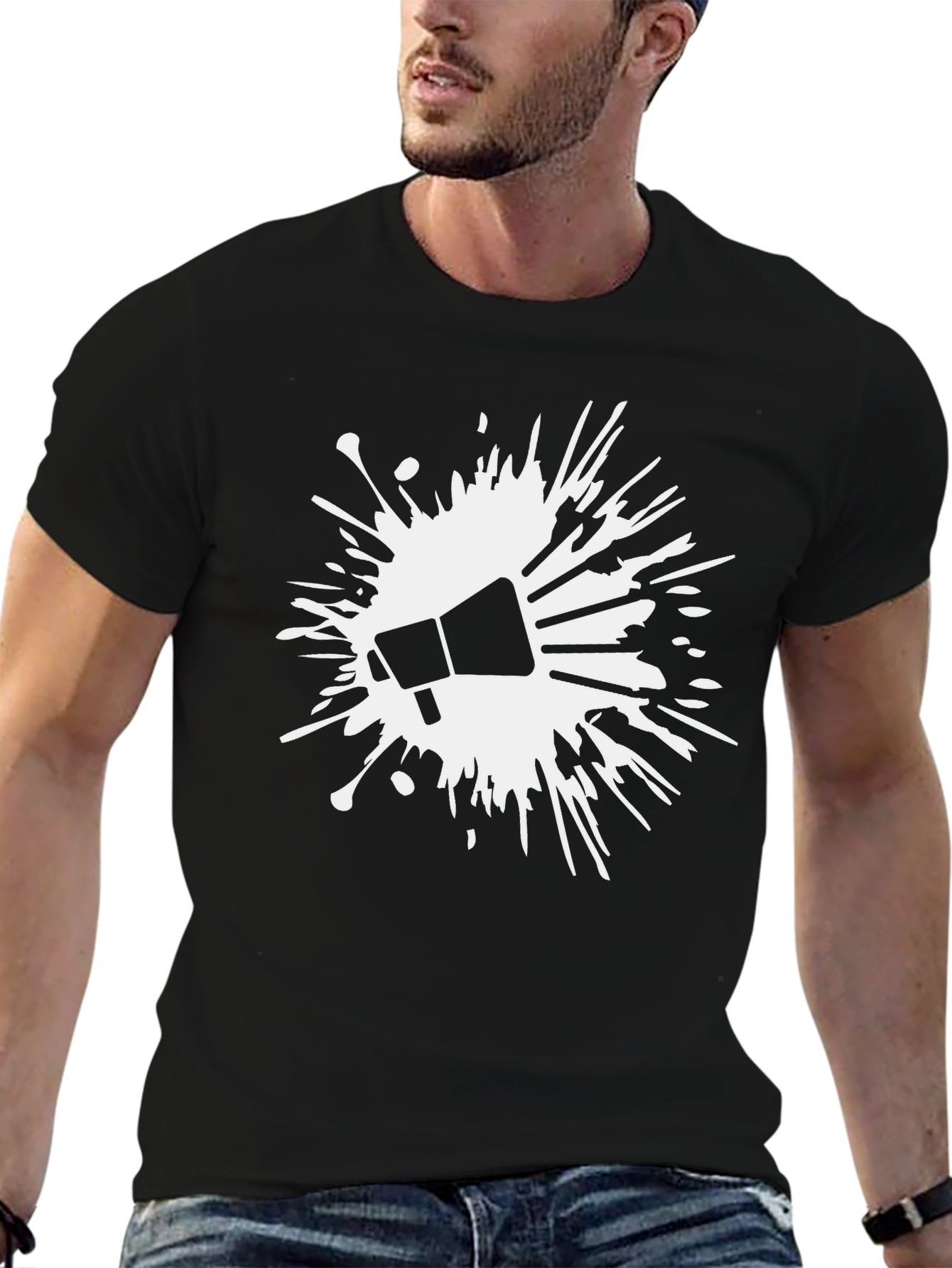 Black Statement Tee: Megaphone Splash Graphic Black T-Shirt view 6
