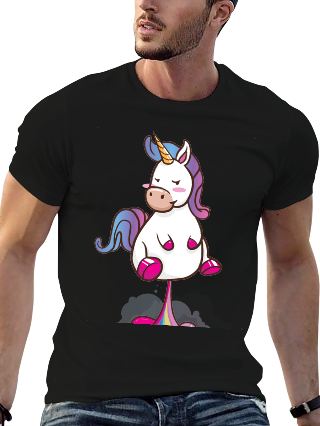 Black Funny Unicorn T-Shirt - Rainbow Poop Tee view 6