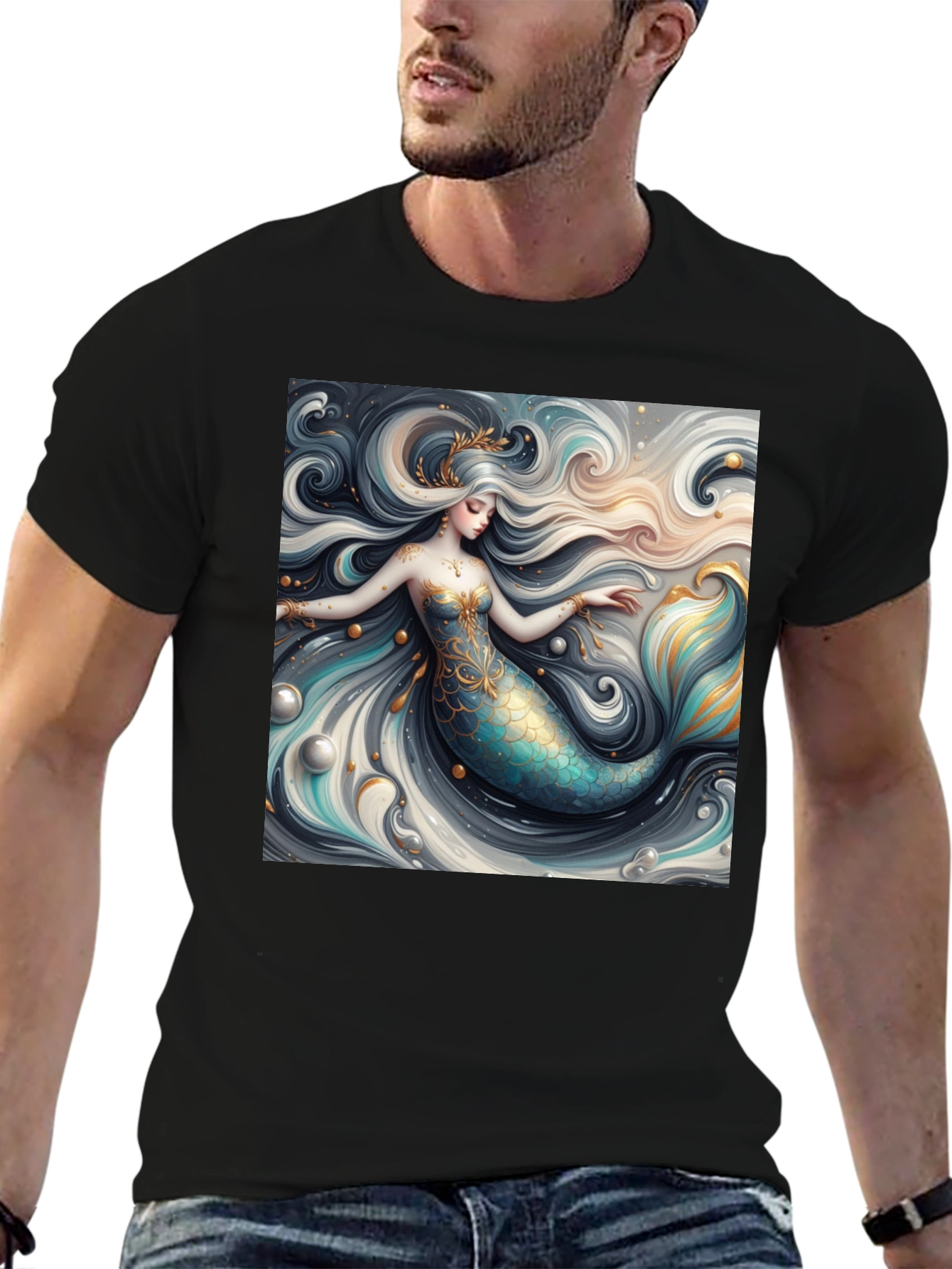 Black Mermaid Graphic Tee - Stylish Fantasy Print view 6