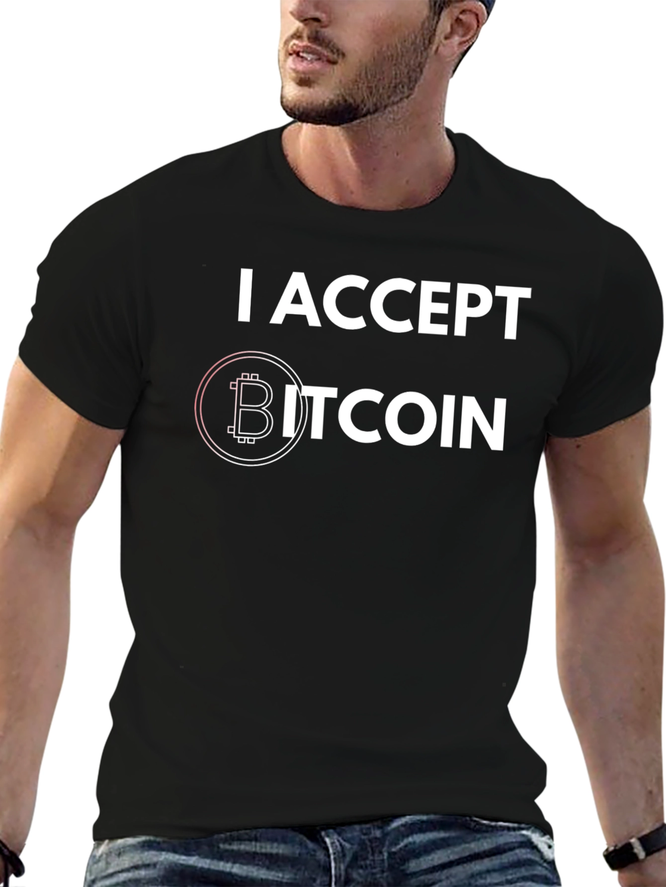 Black I Accept Bitcoin Black T-Shirt view 6