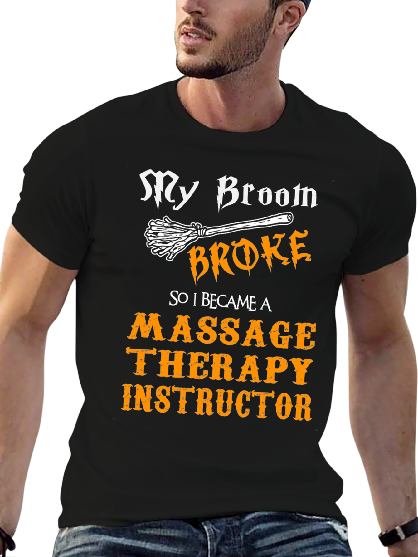 Black Massage Therapy Instructor T-Shirt - My Broom Broke view 6