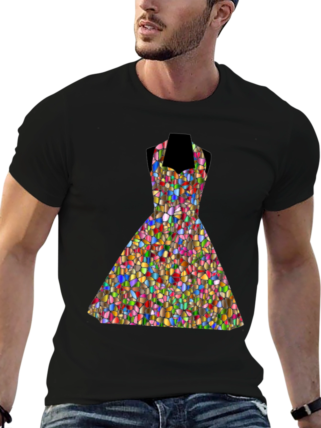 Black Mosaic Dress T-Shirt - Abstract Art Tee view 6