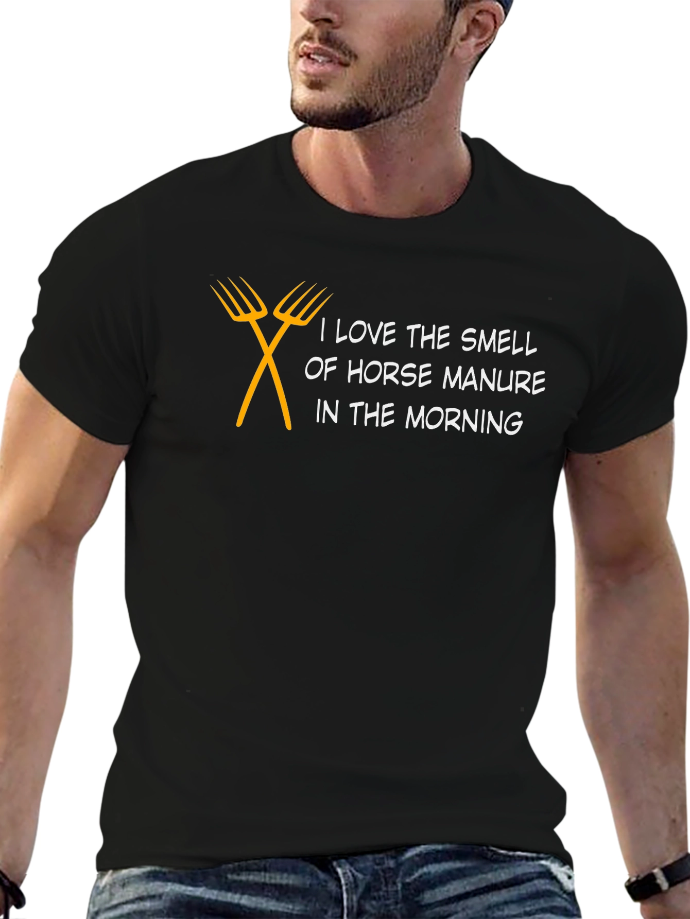Black Horse Manure T-Shirt - "I Love the Smell in the Morning" view 6