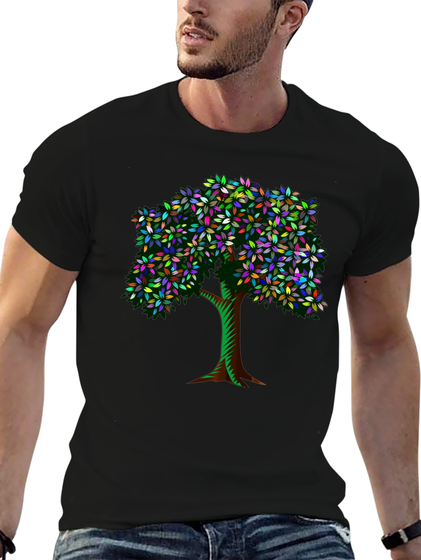Black Colorful Tree Graphic Tee - Nature Inspired Art view 6
