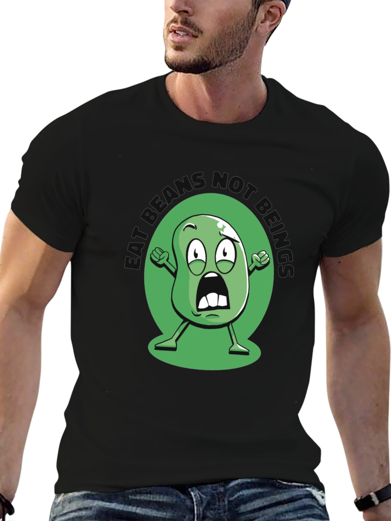 Black Funny Cartoon Bean Graphic T-Shirt view 6