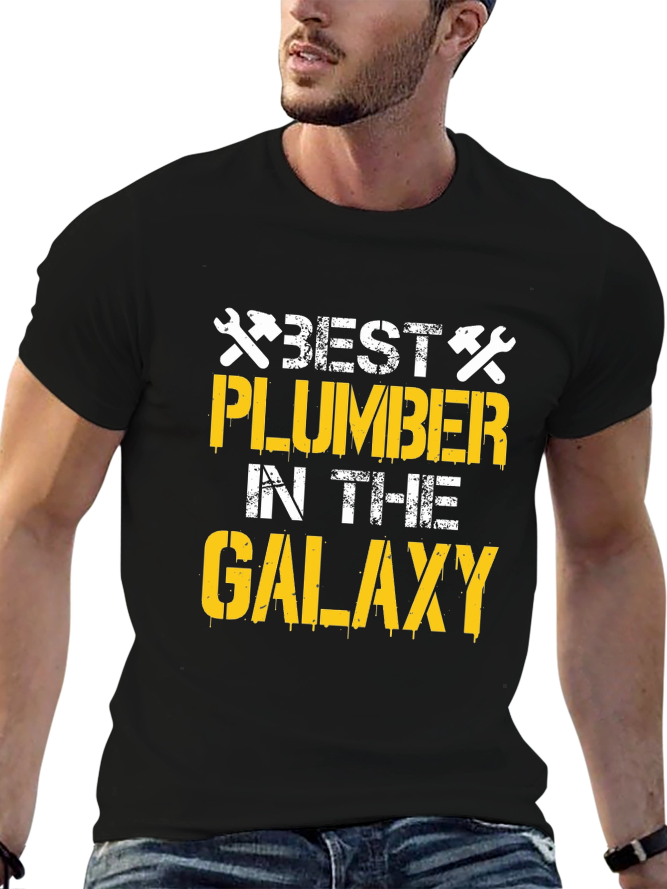 Black Best Plumber in the Galaxy T-Shirt - Cool Plumbing Gift view 6