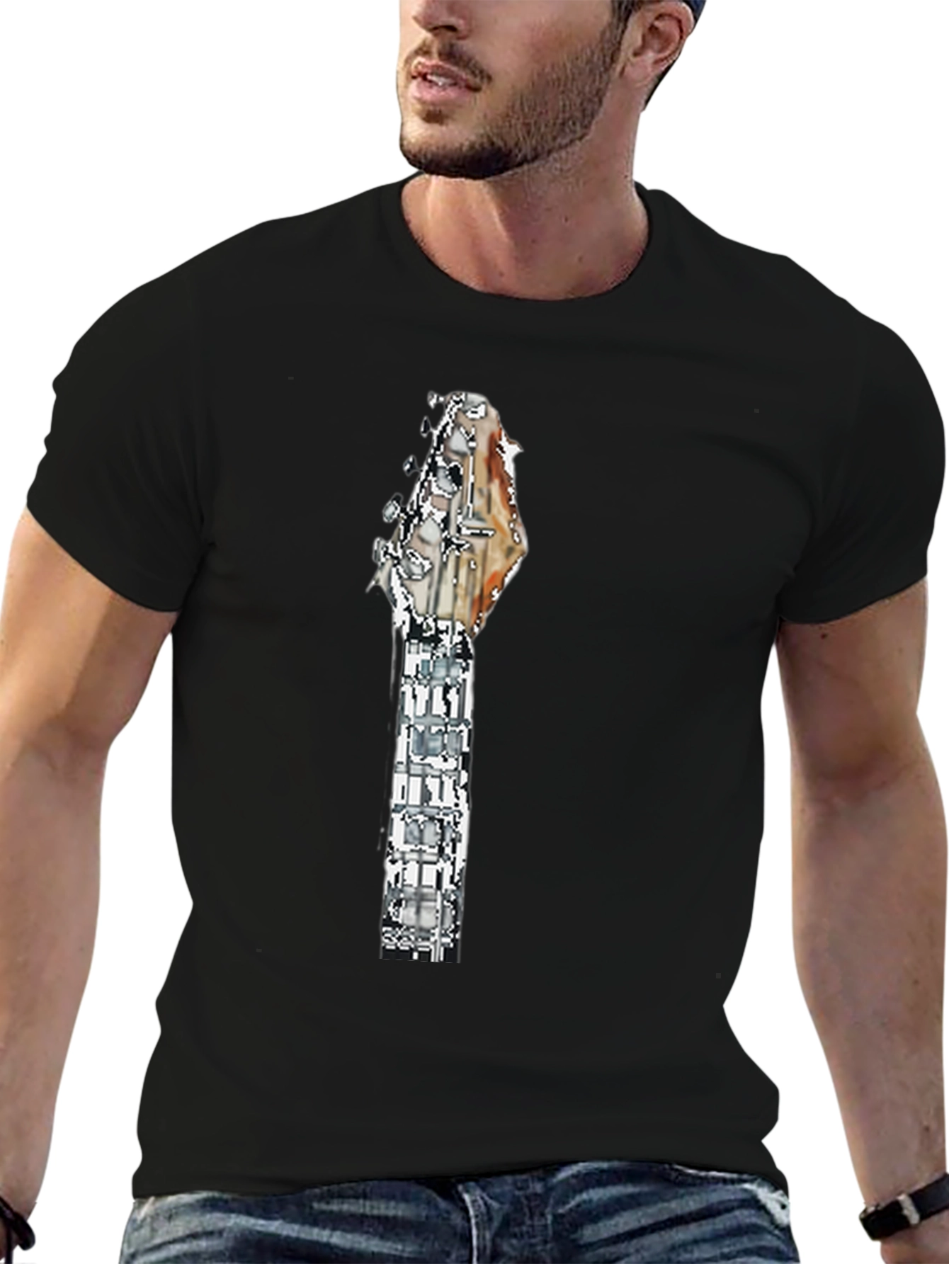 Black Guitar Headstock Graphic Tee - Rocker Style view 6