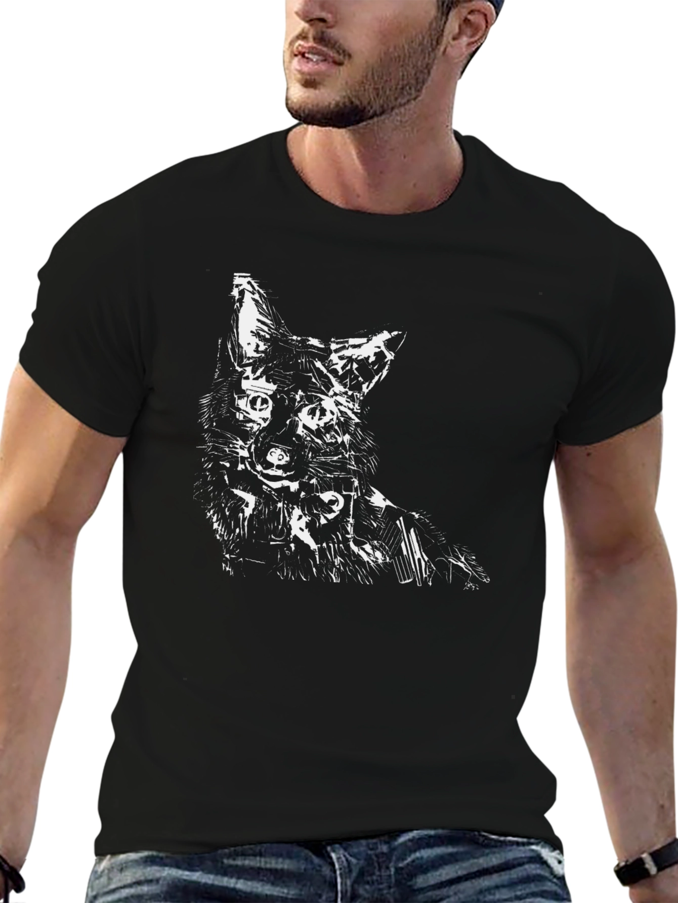 Black Abstract Fox Graphic Black T-Shirt view 6