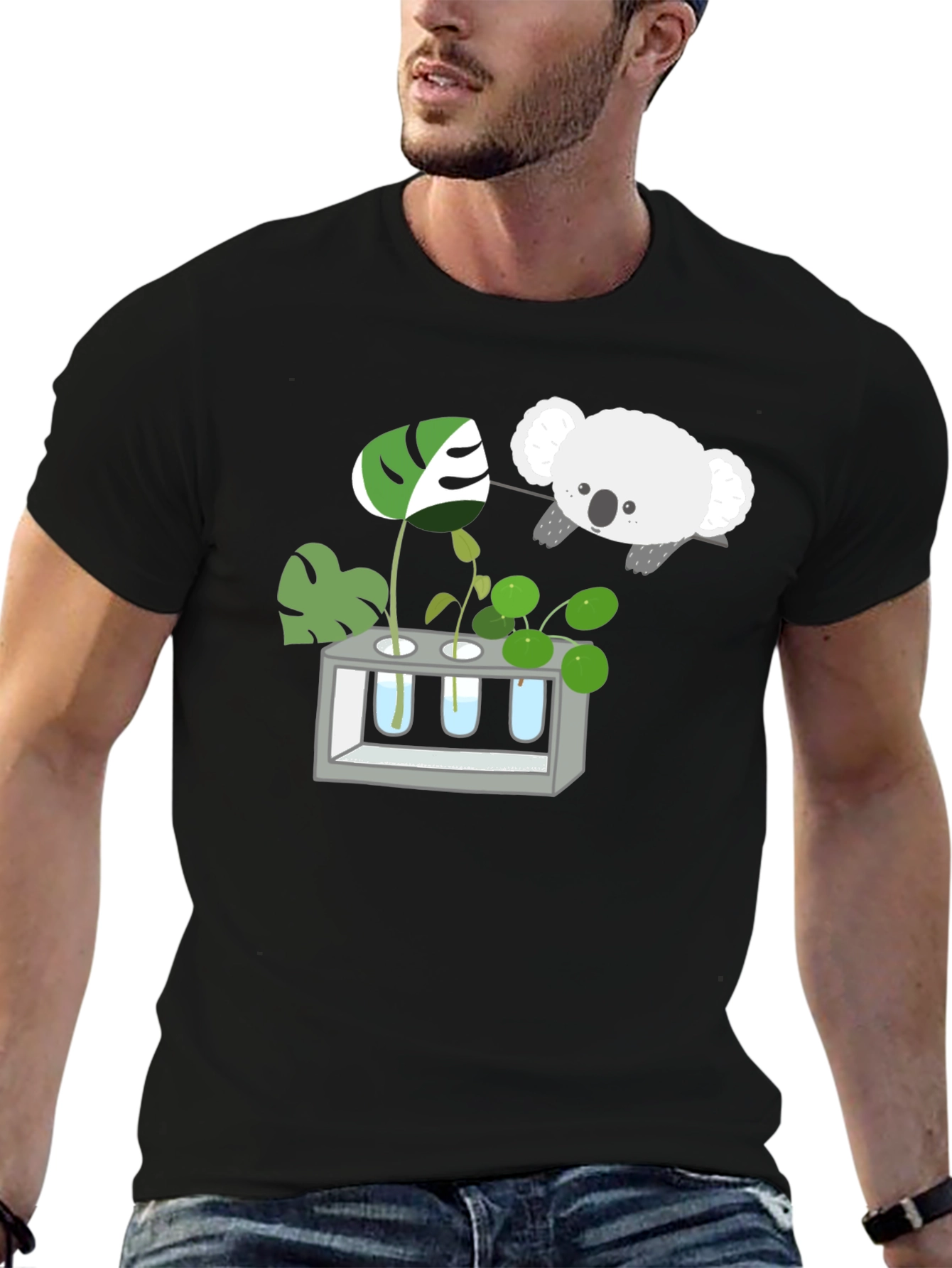 Black Koala & Plant Lover Black T-Shirt view 6