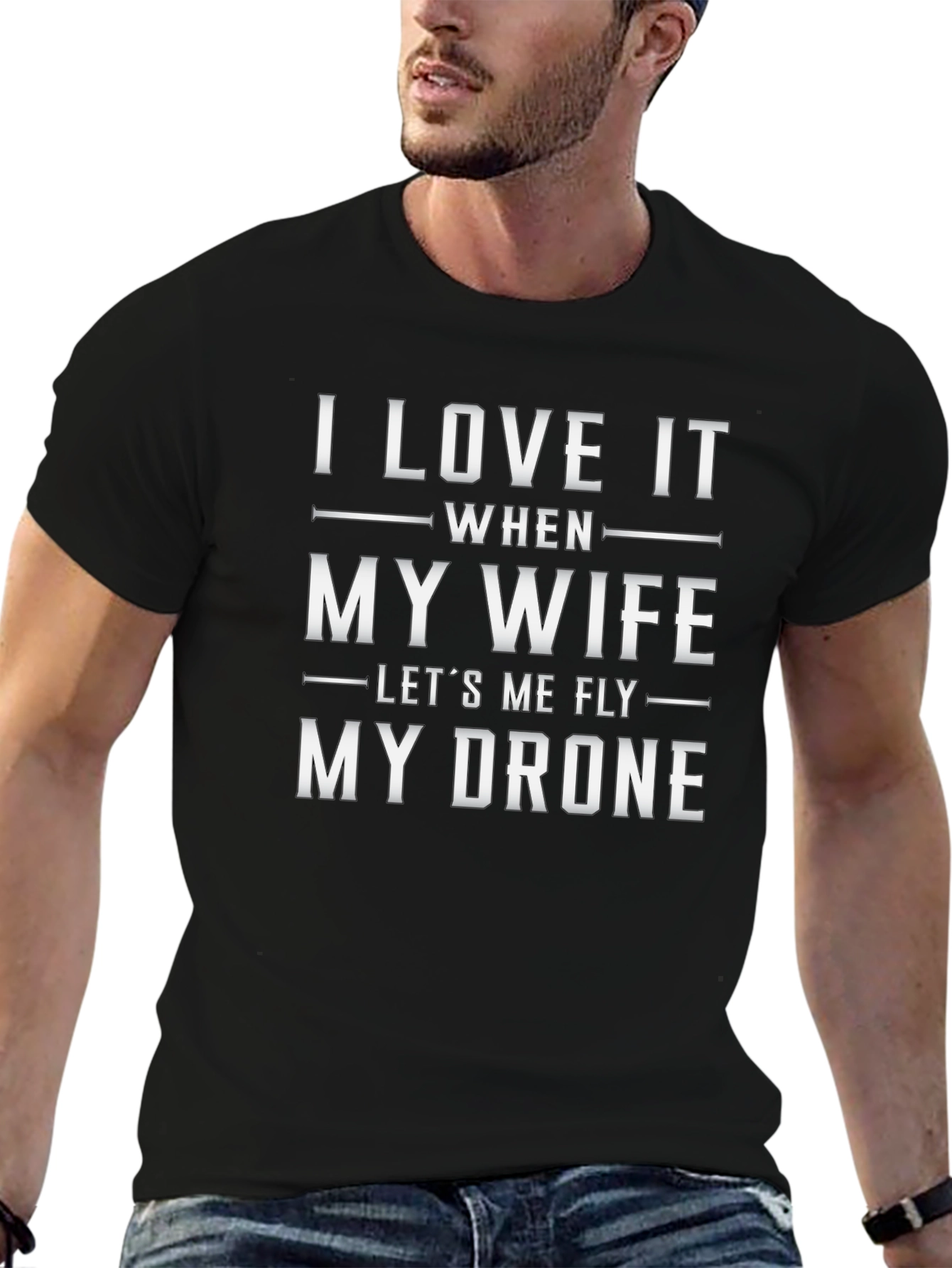 Black Funny Drone T-Shirt - I Love When My Wife Lets Me Fly view 6