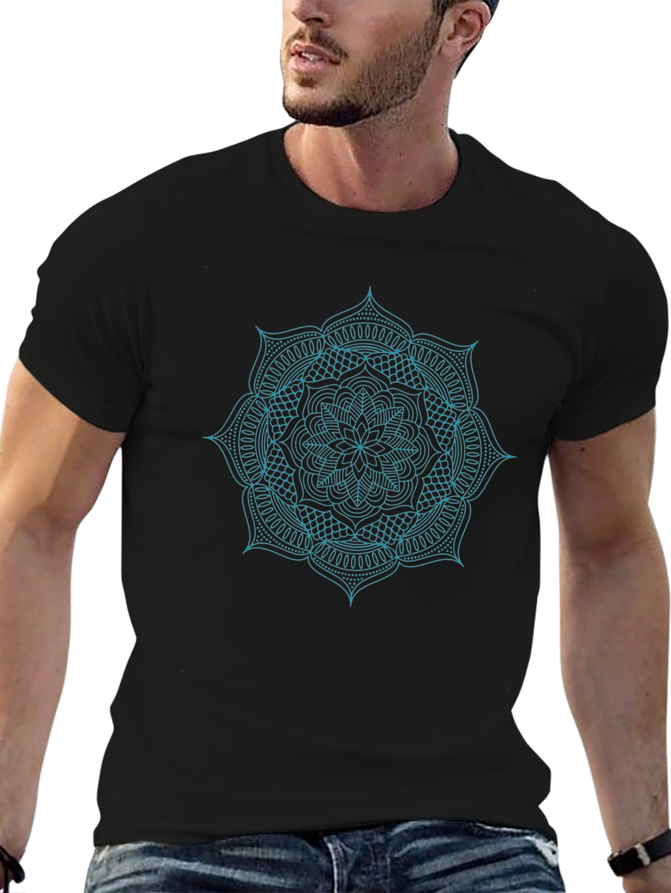 Black Mandala Print Black T-Shirt view 6