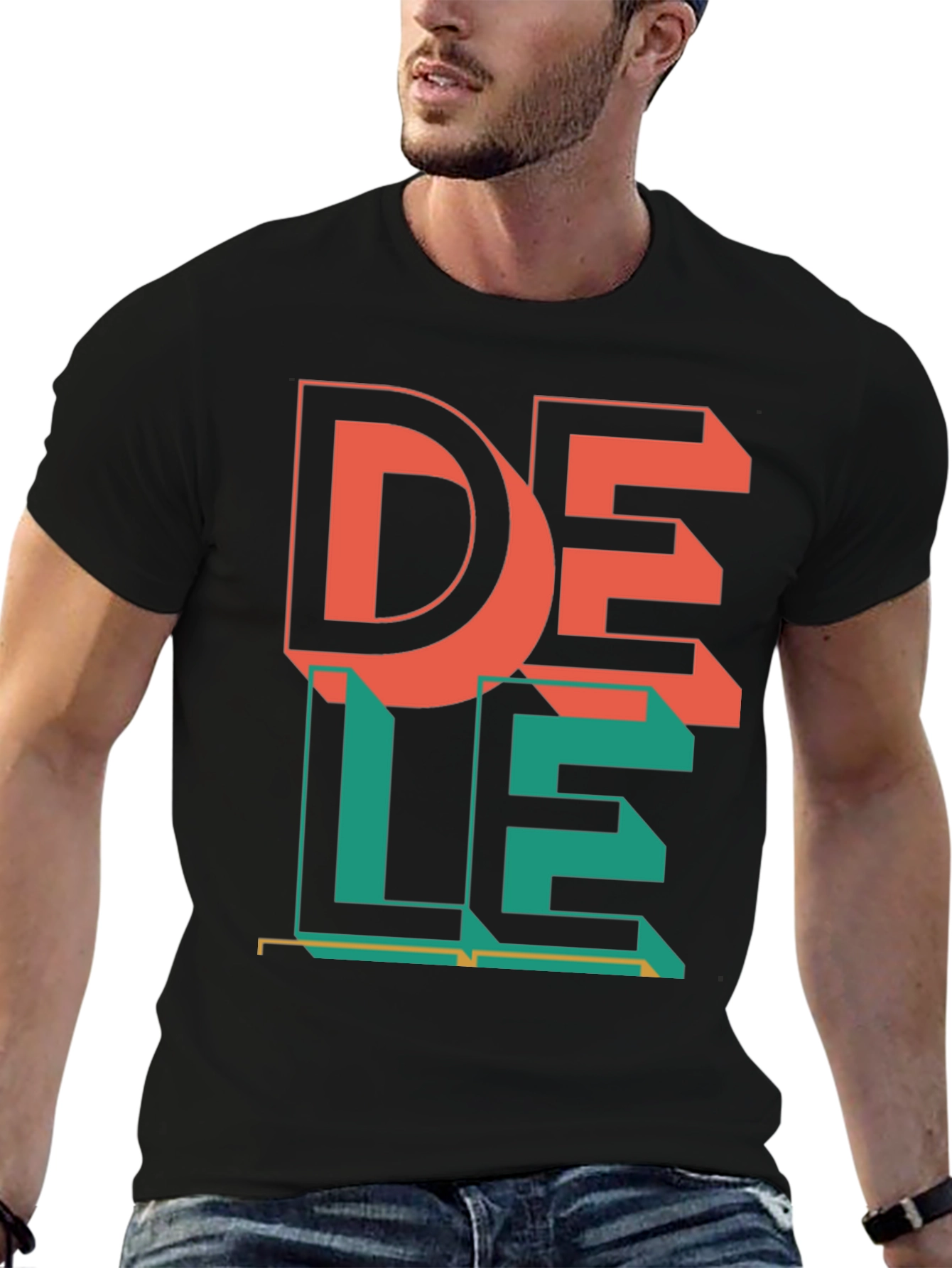 Black Retro DE LE Graphic Tee - Black Cotton Blend view 6