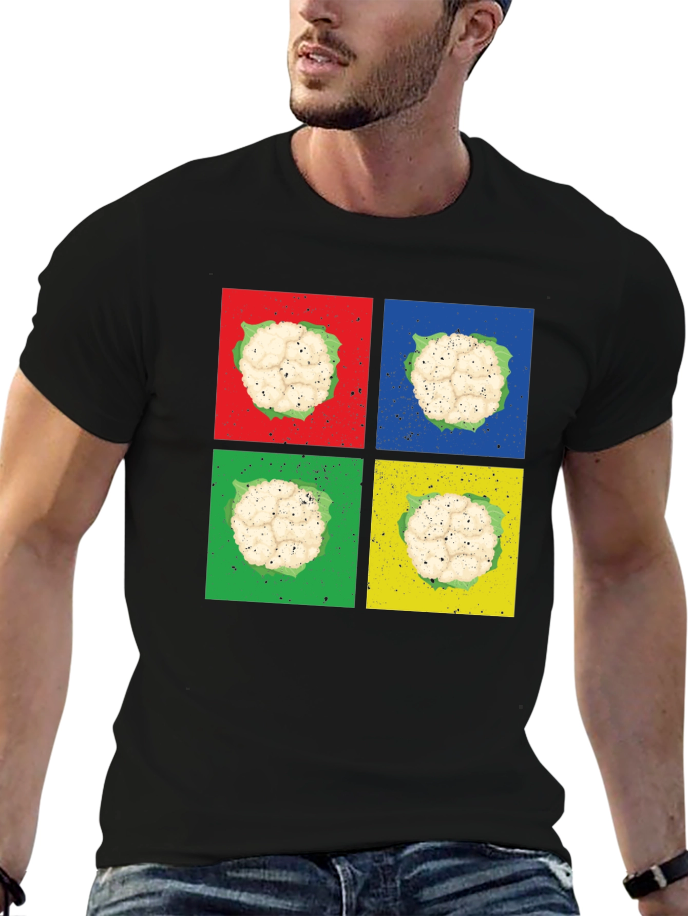 Black Cauliflower Pop Art Black T-Shirt view 6
