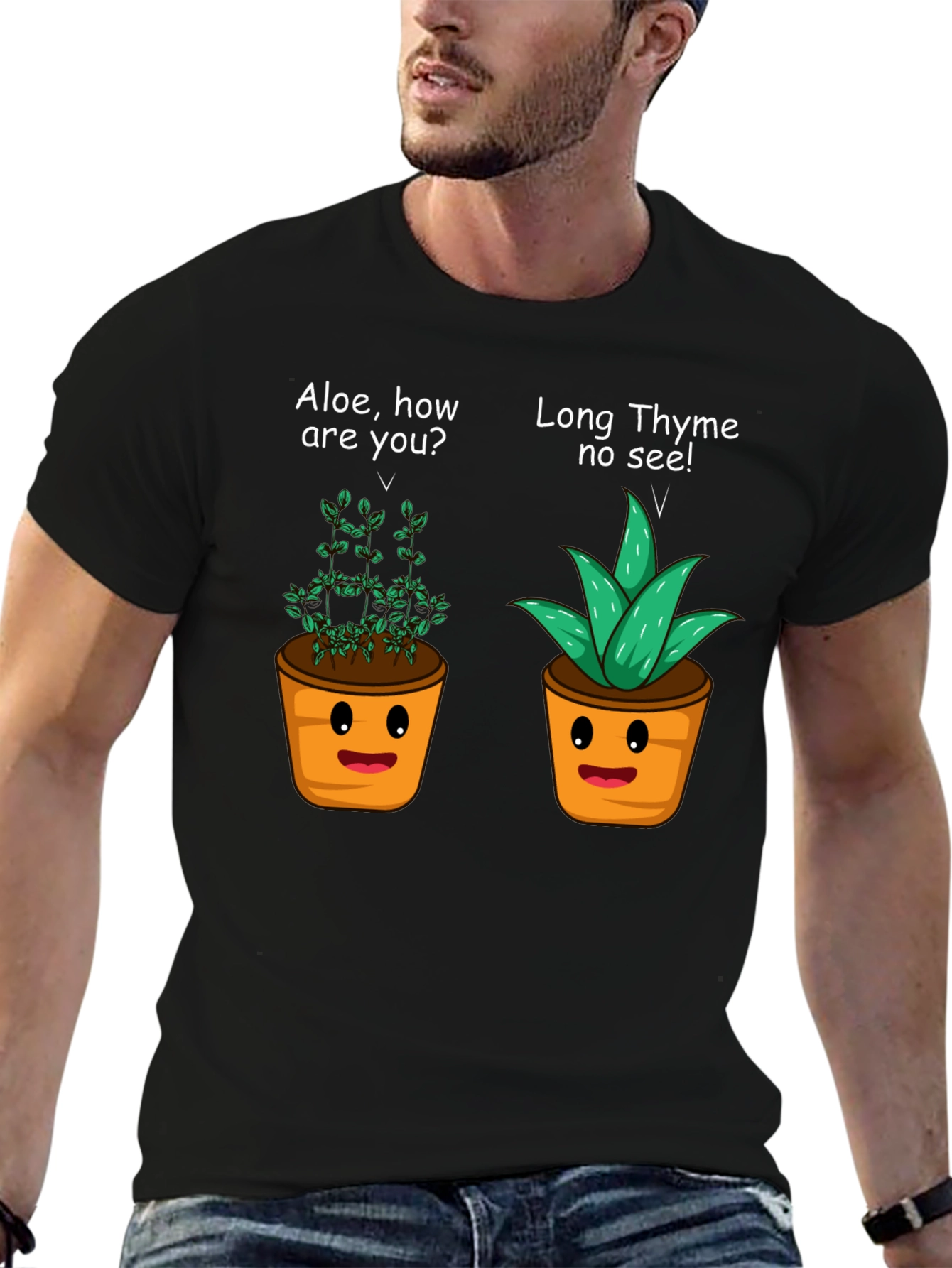 Black Funny Plant Puns T-Shirt - Aloe & Thyme Humor Tee view 6