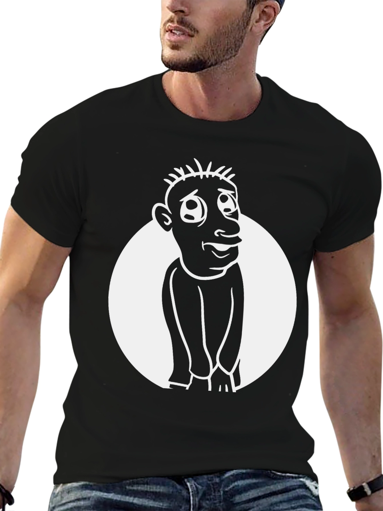 Black Cartoon Man Graphic Tee - Black Cotton Blend Shirt view 6