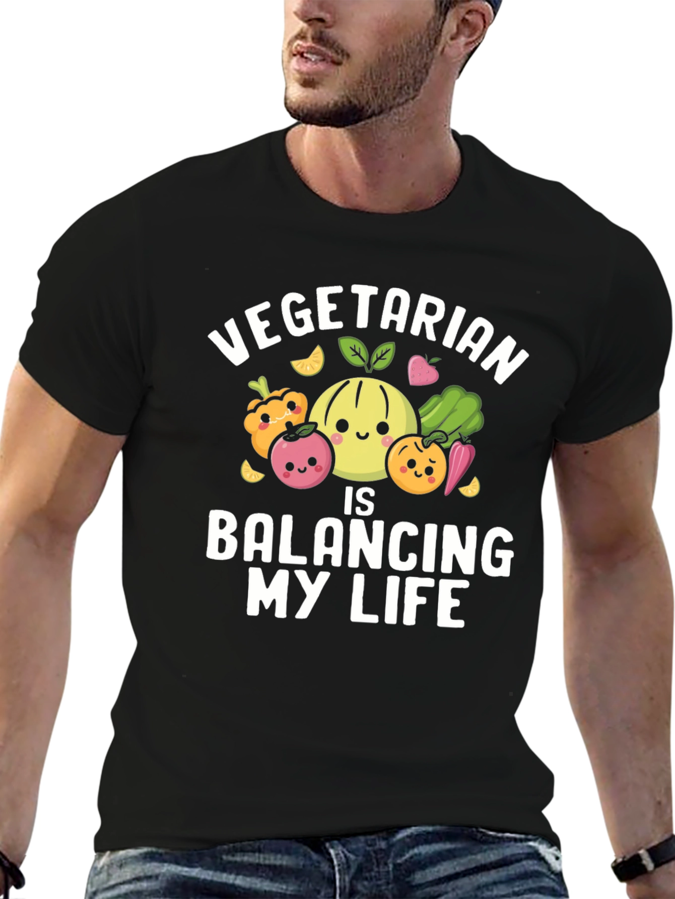 Black Vegetarian Balancing My Life T-Shirt view 6
