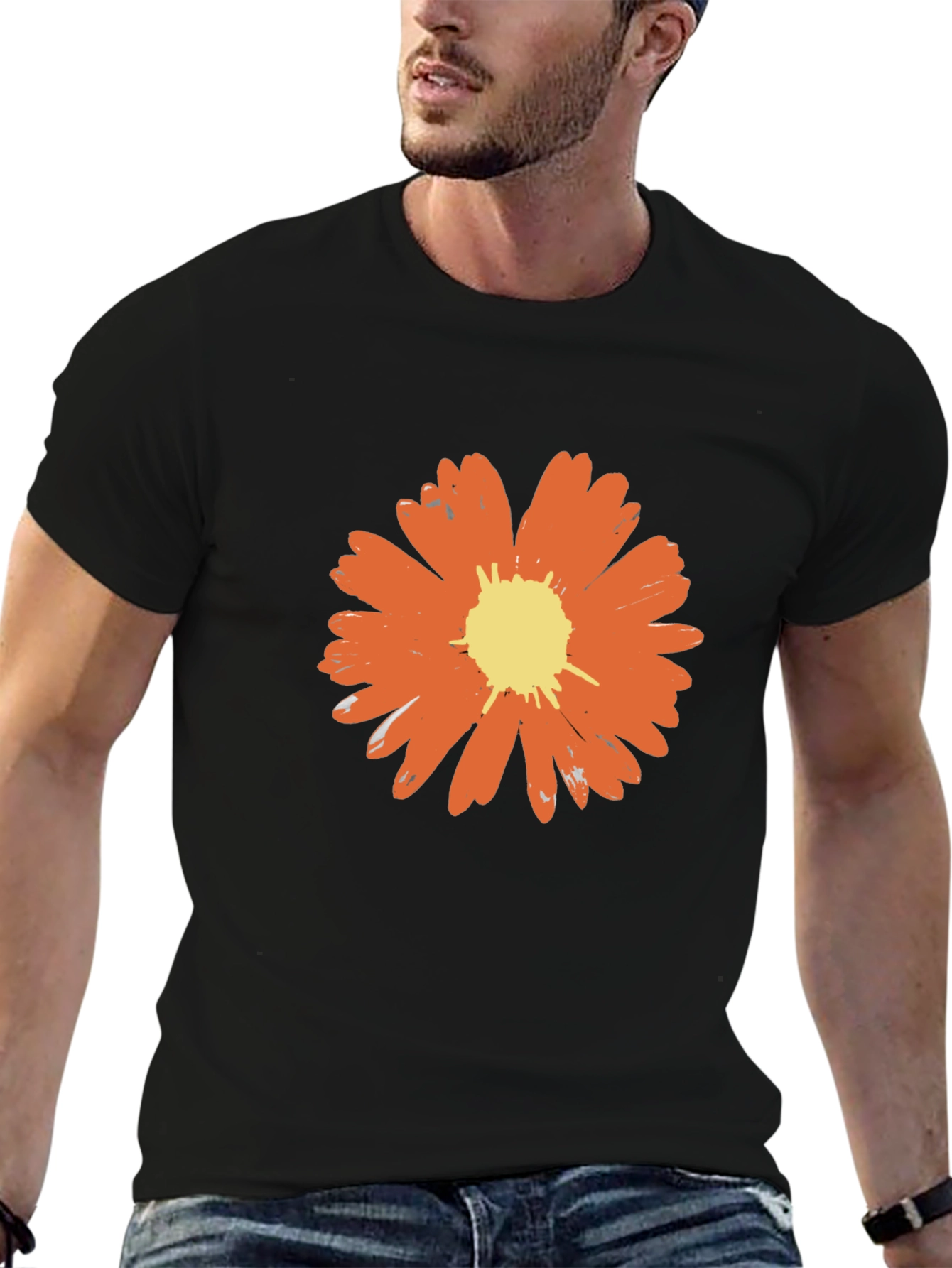 Black Bold Flower Graphic Tee - Black Casual T-Shirt view 6