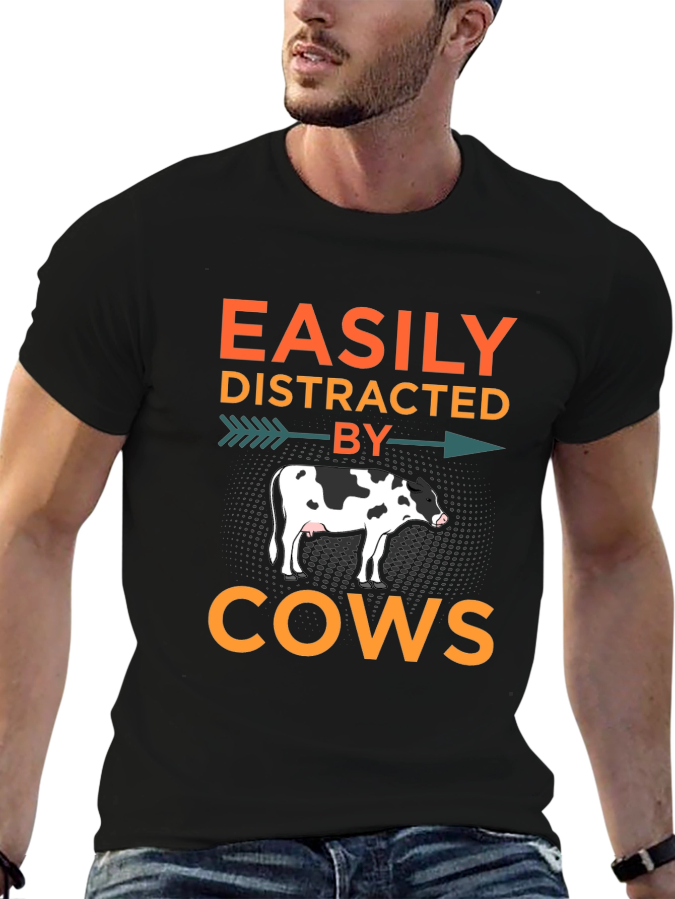 Black Easily Distracted By Cows T-Shirt, Black view 6